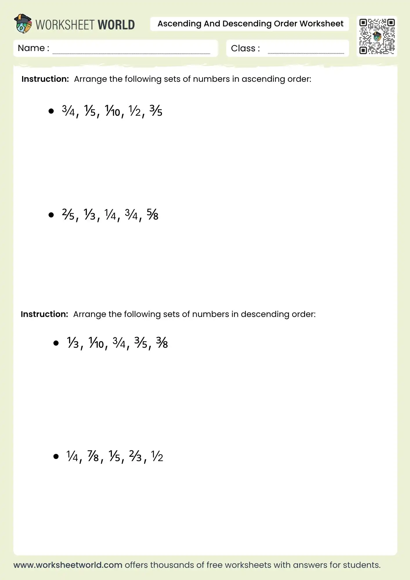 ascending-order-and-descending-order-worksheet ascending order and descending order worksheet fraction comparison for classes 1 to 3