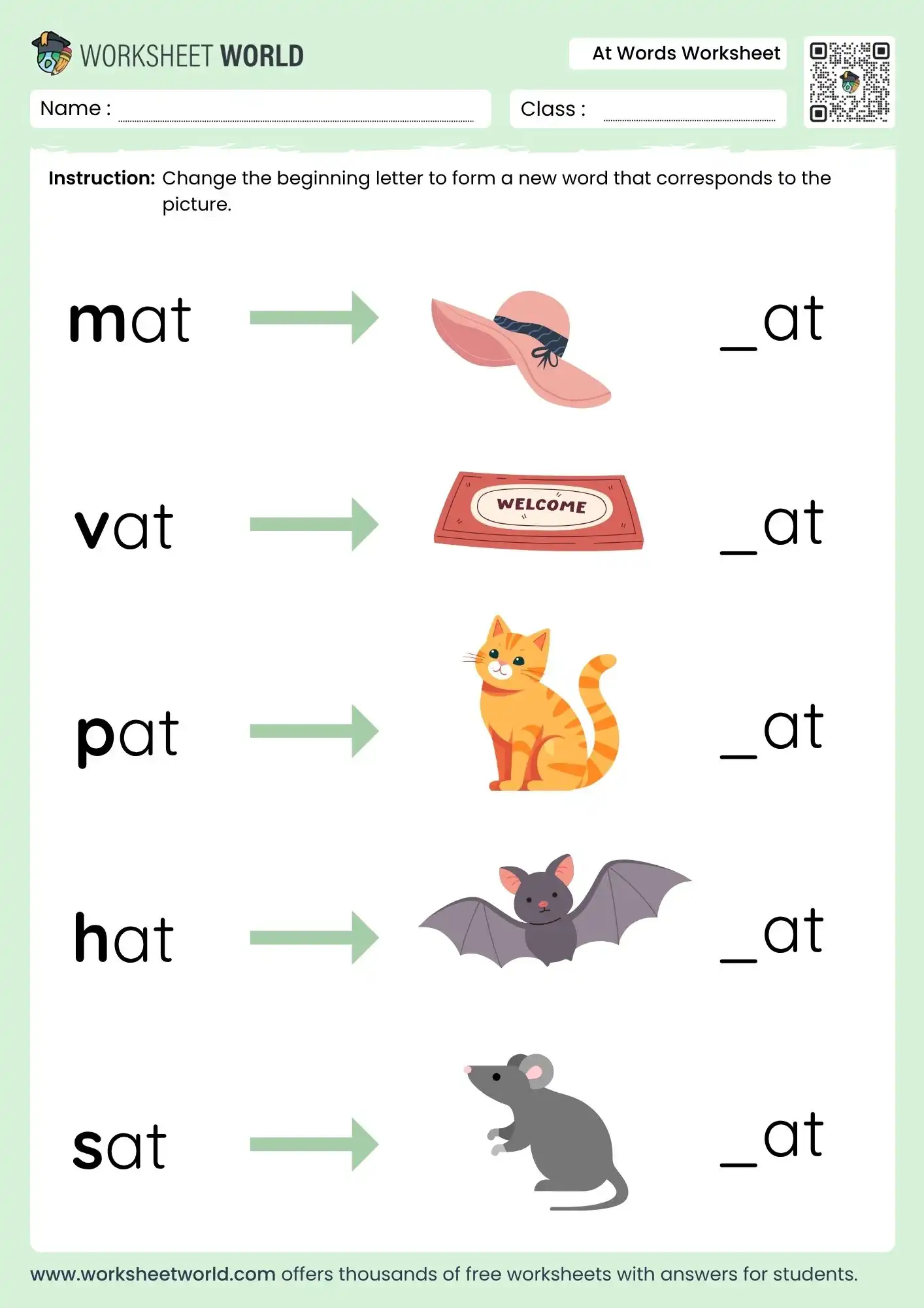 at-words-worksheet at words worksheet free printable lkg ukg grade 1