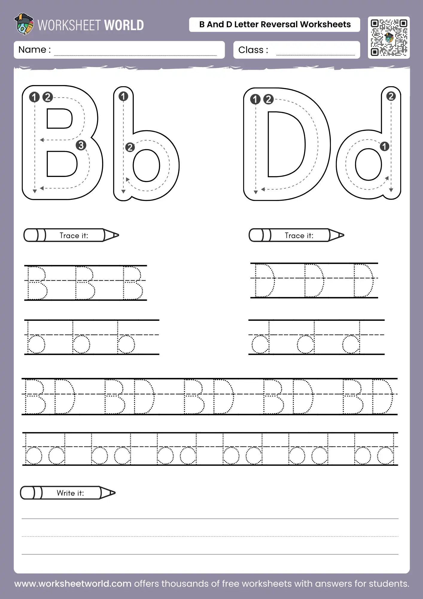 b and d letter reversal worksheets featuring tracing guides for capital and small letters
