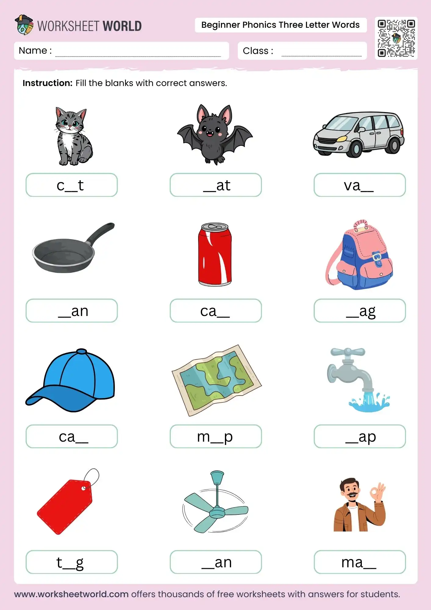 beginner-phonics-three-letter-words-worksheets beginner phonics three letter words worksheets pdf for preschool and grade 1