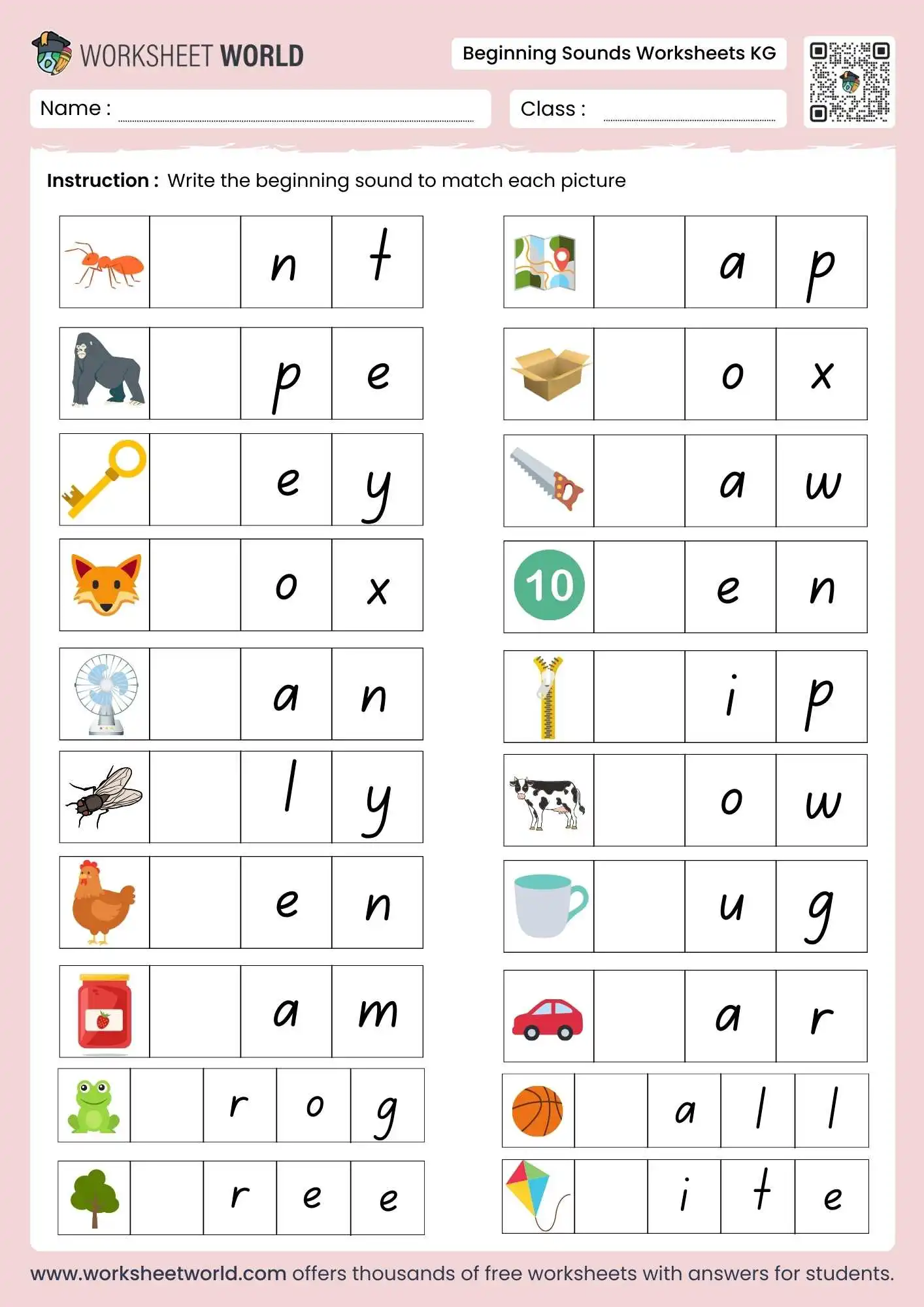beginning sounds worksheets for kindergarten featuring a fill in the blank word building activity