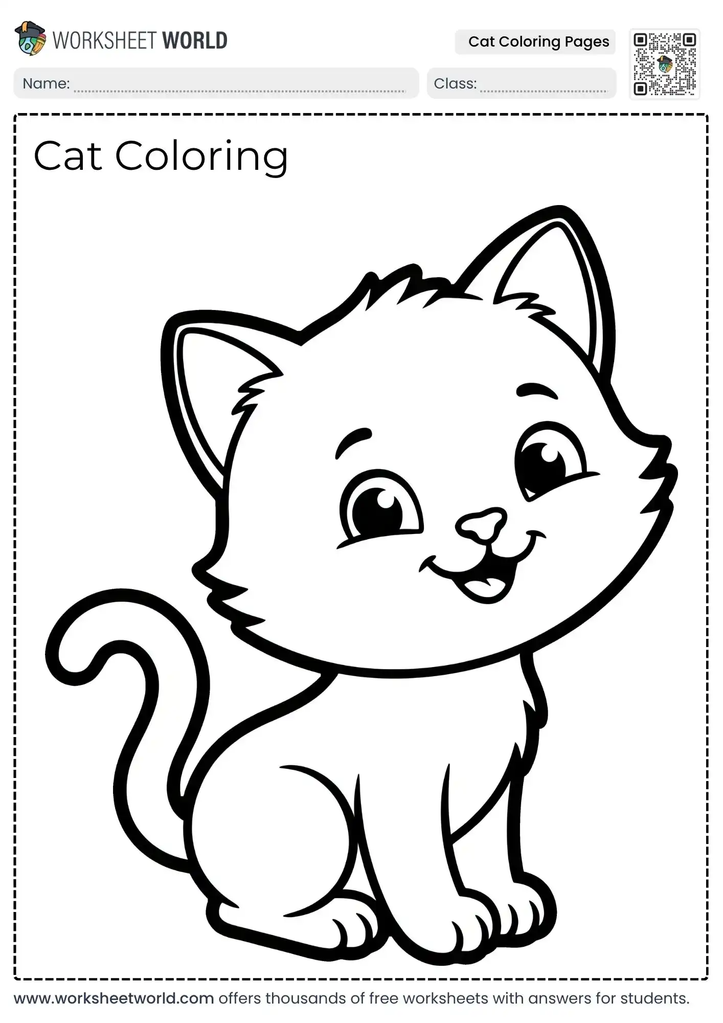 educational cat coloring pages featuring a cheerful sitting baby kitten looking sideways