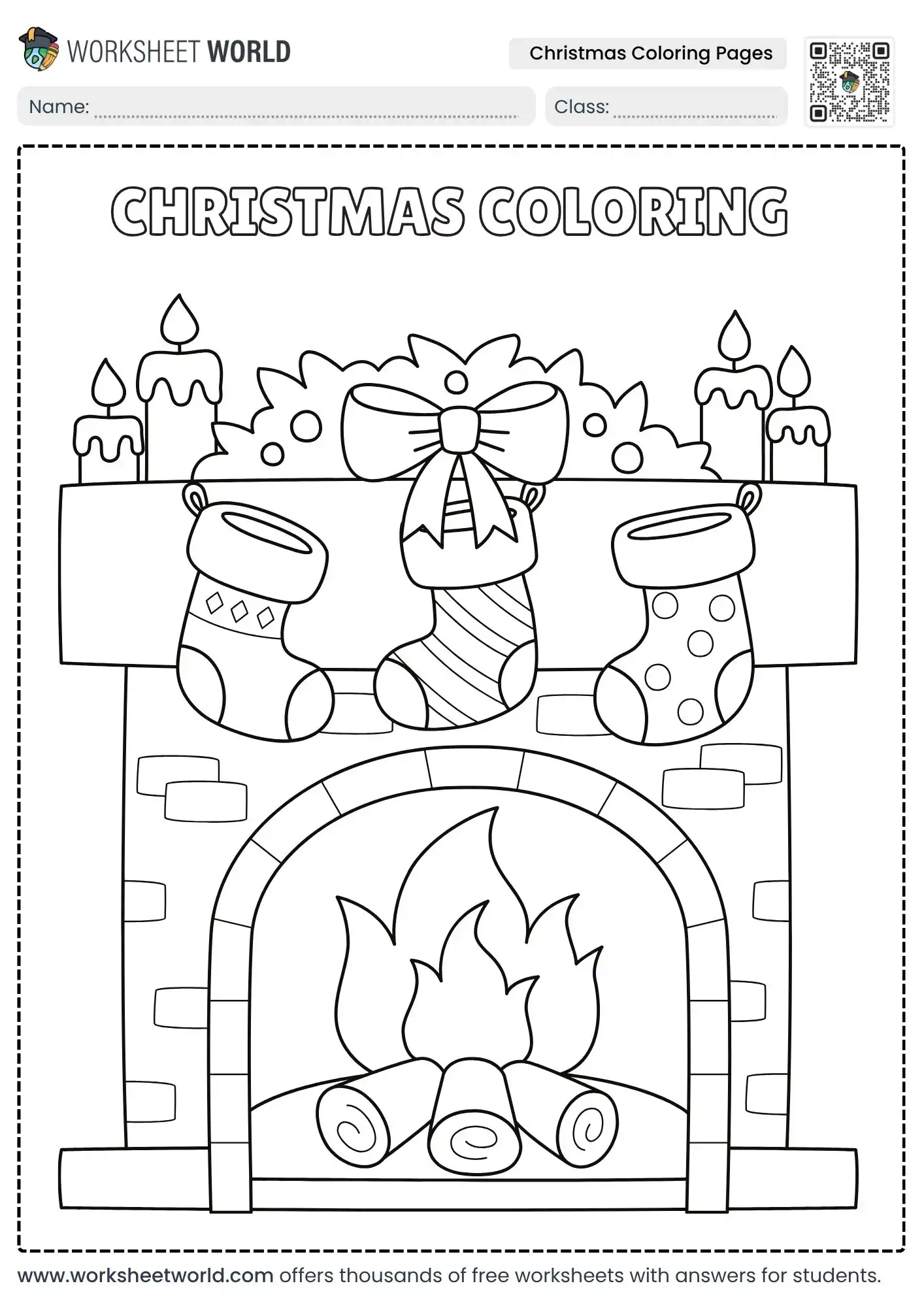 Festive Christmas Coloring Pages: Free Holiday Printables For Kids 2 cozy holiday fireplace stockings in christmas coloring pages