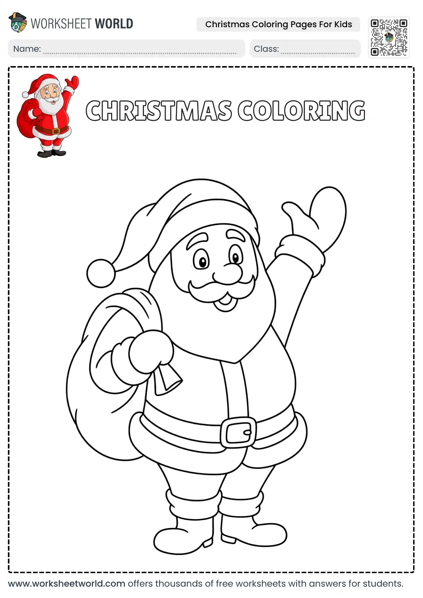 smiling santa claus waving his hand in free christmas coloring pages for kids