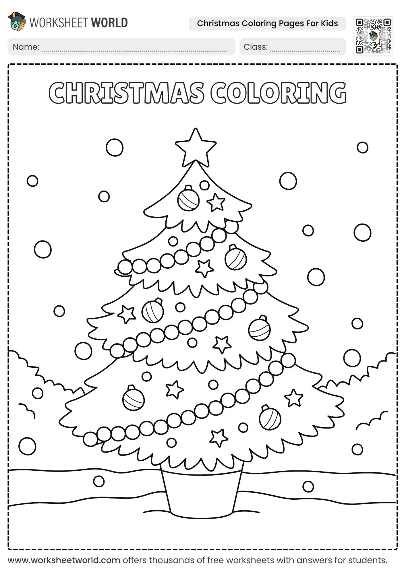 beautifully decorated holiday pine tree in christmas coloring pages for kids