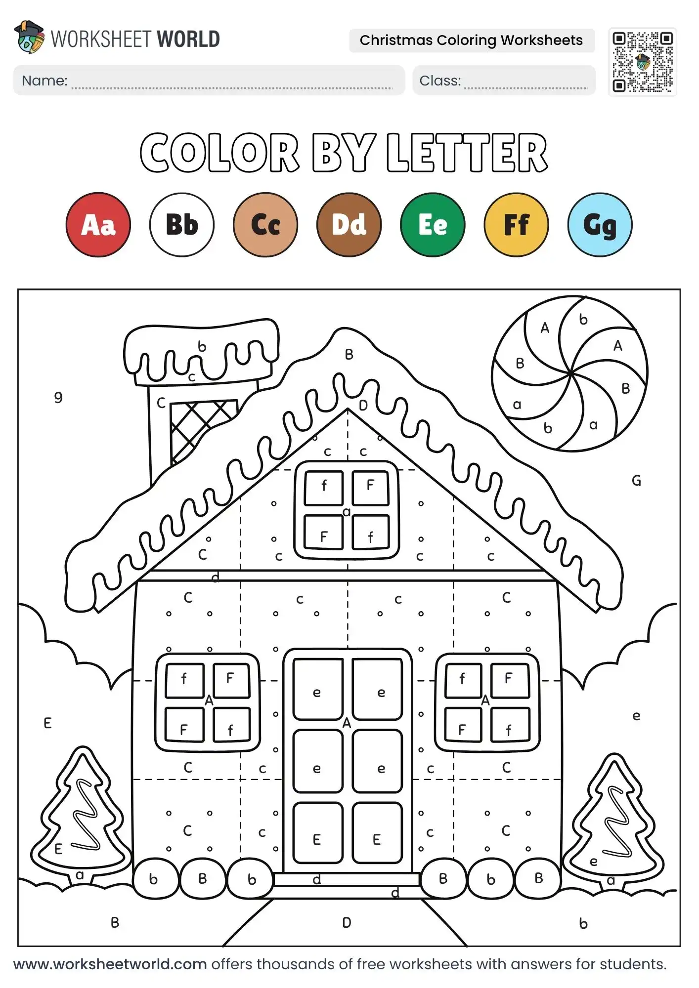 gingerbread house color by letter christmas coloring worksheets