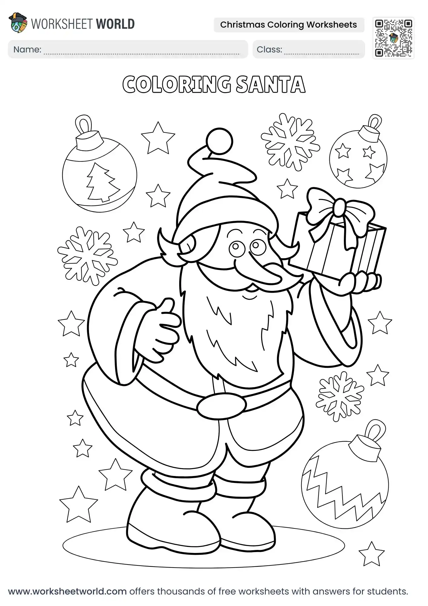 smiling santa holding a present box christmas coloring worksheets