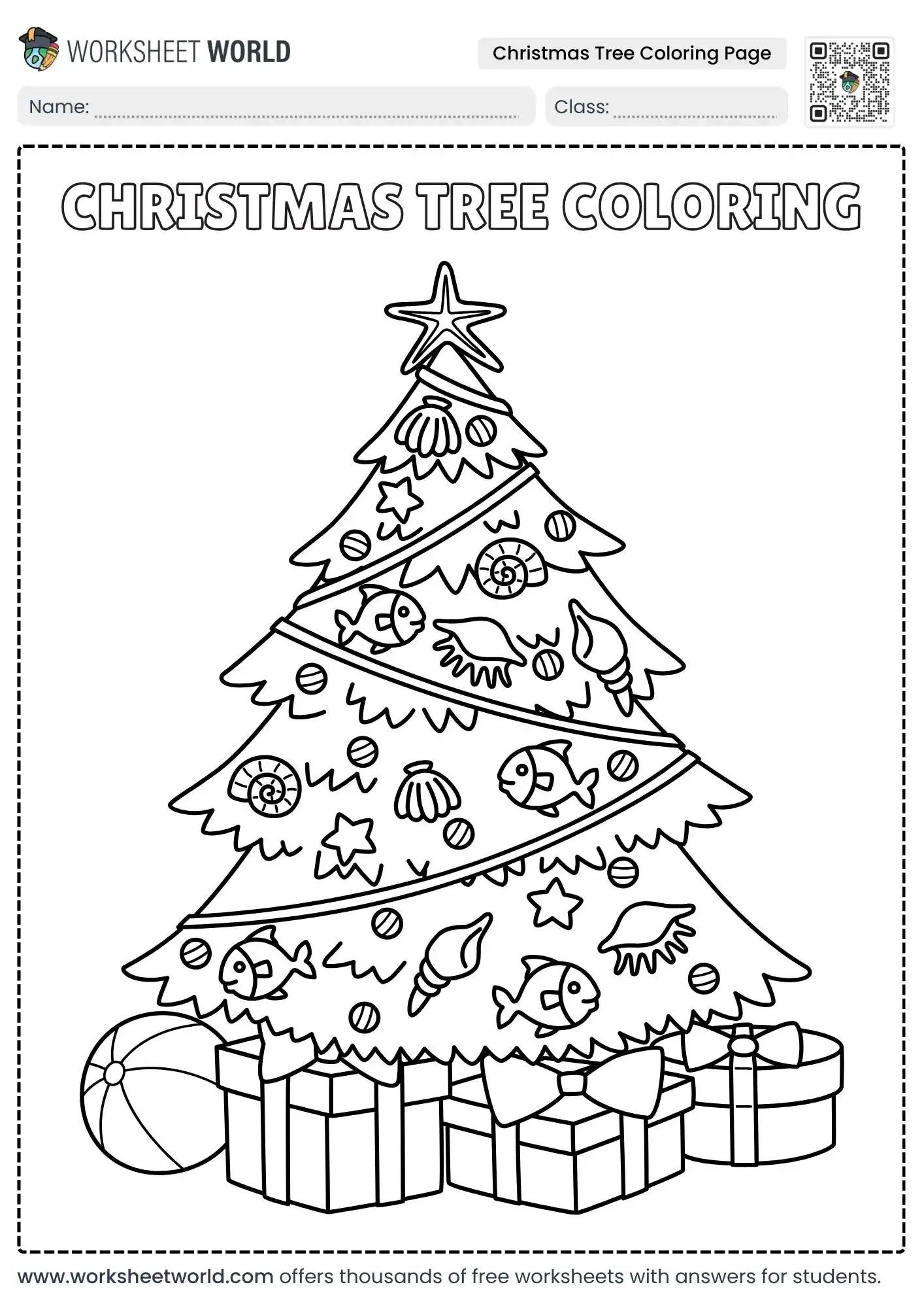 christmas-tree-coloring-page ocean themed coastal ornaments on a christmas tree coloring page