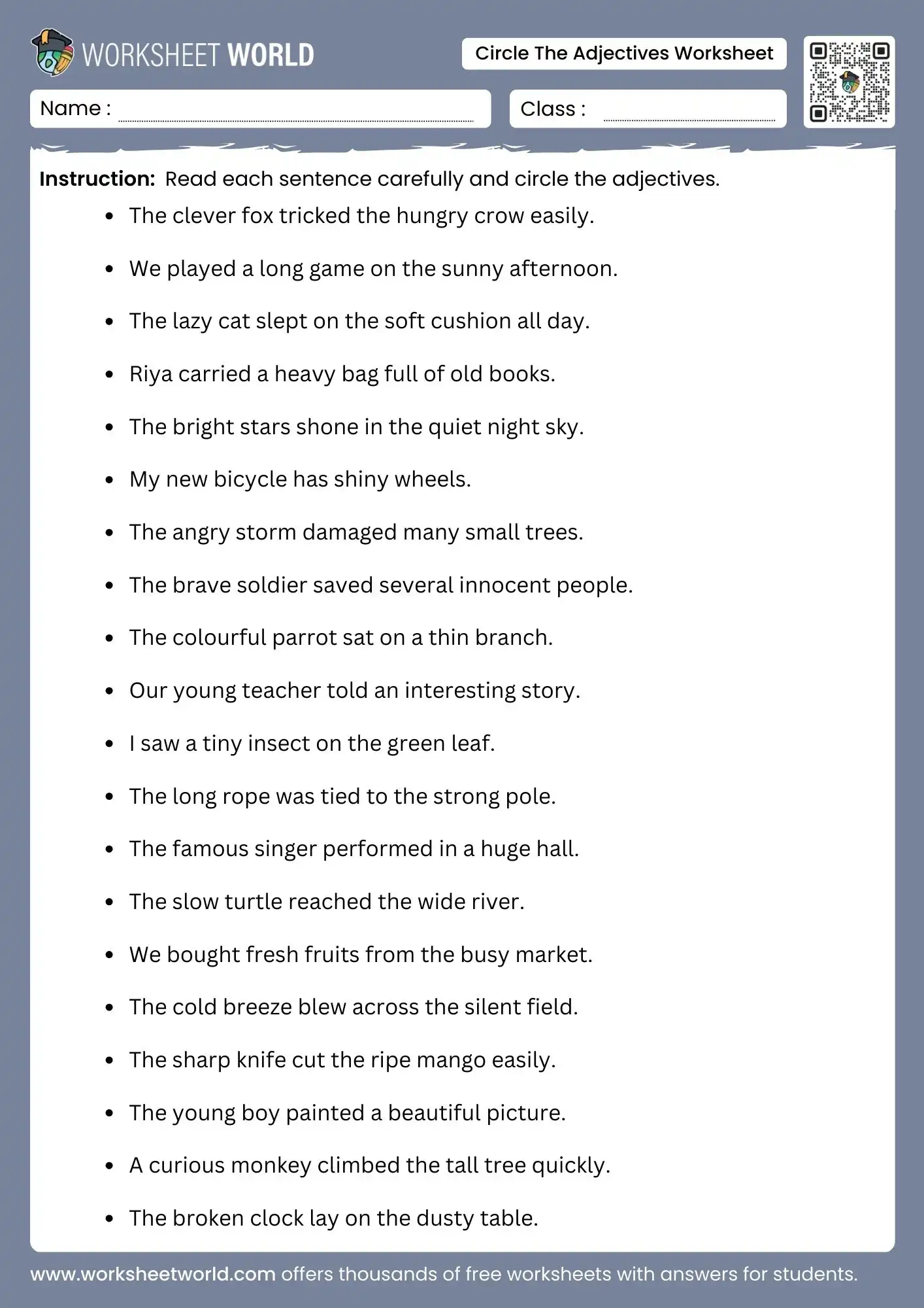 circle the adjectives worksheet for grade 1 2 3 with free pdf