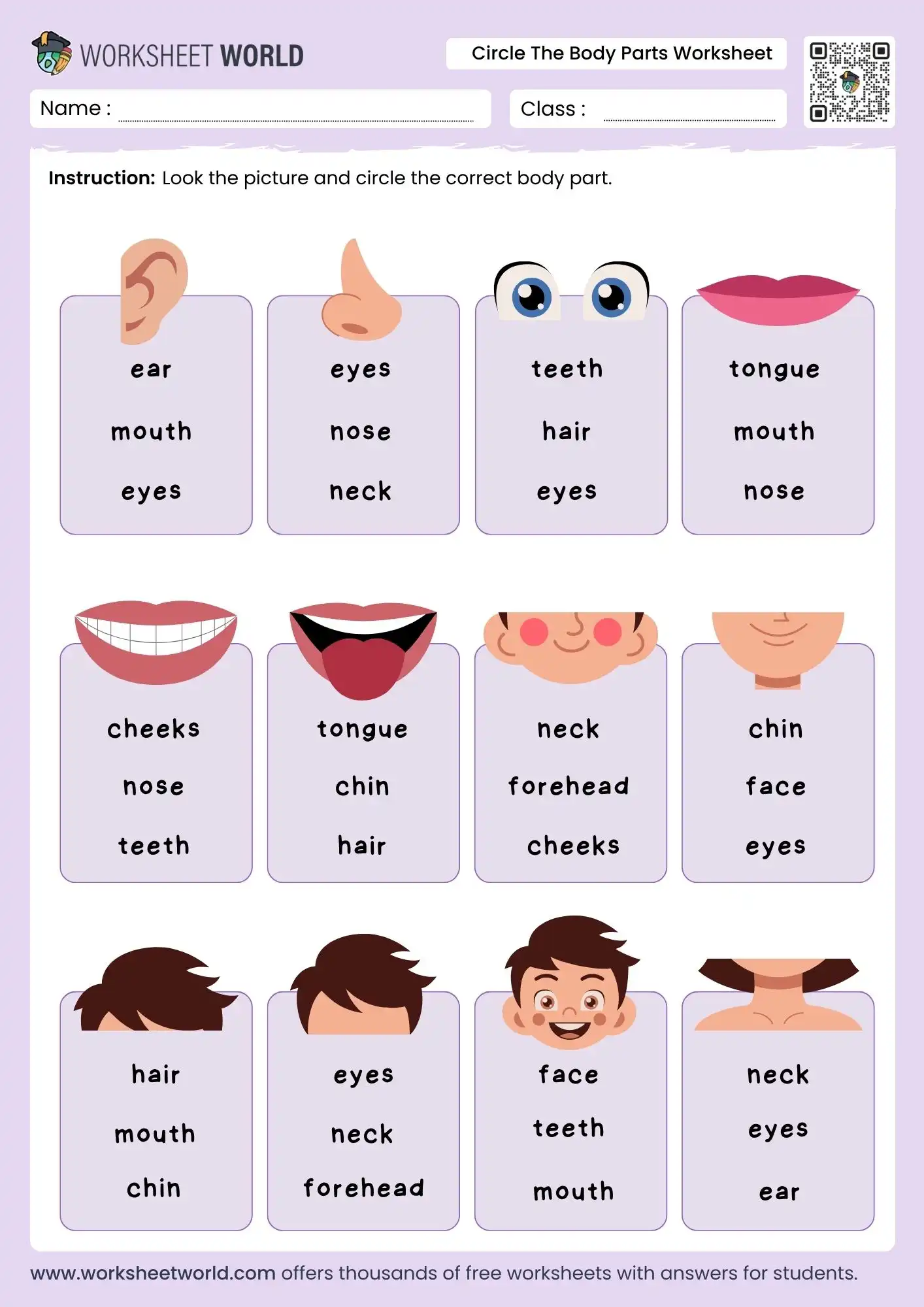 circle-the-body-parts-worksheet circle the body parts worksheet for grade 1 kids with picture choices