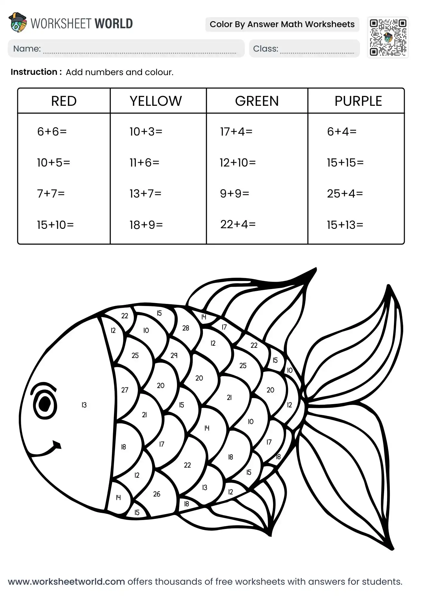 color-by-answer-math-worksheet fish addition color by answer math worksheet