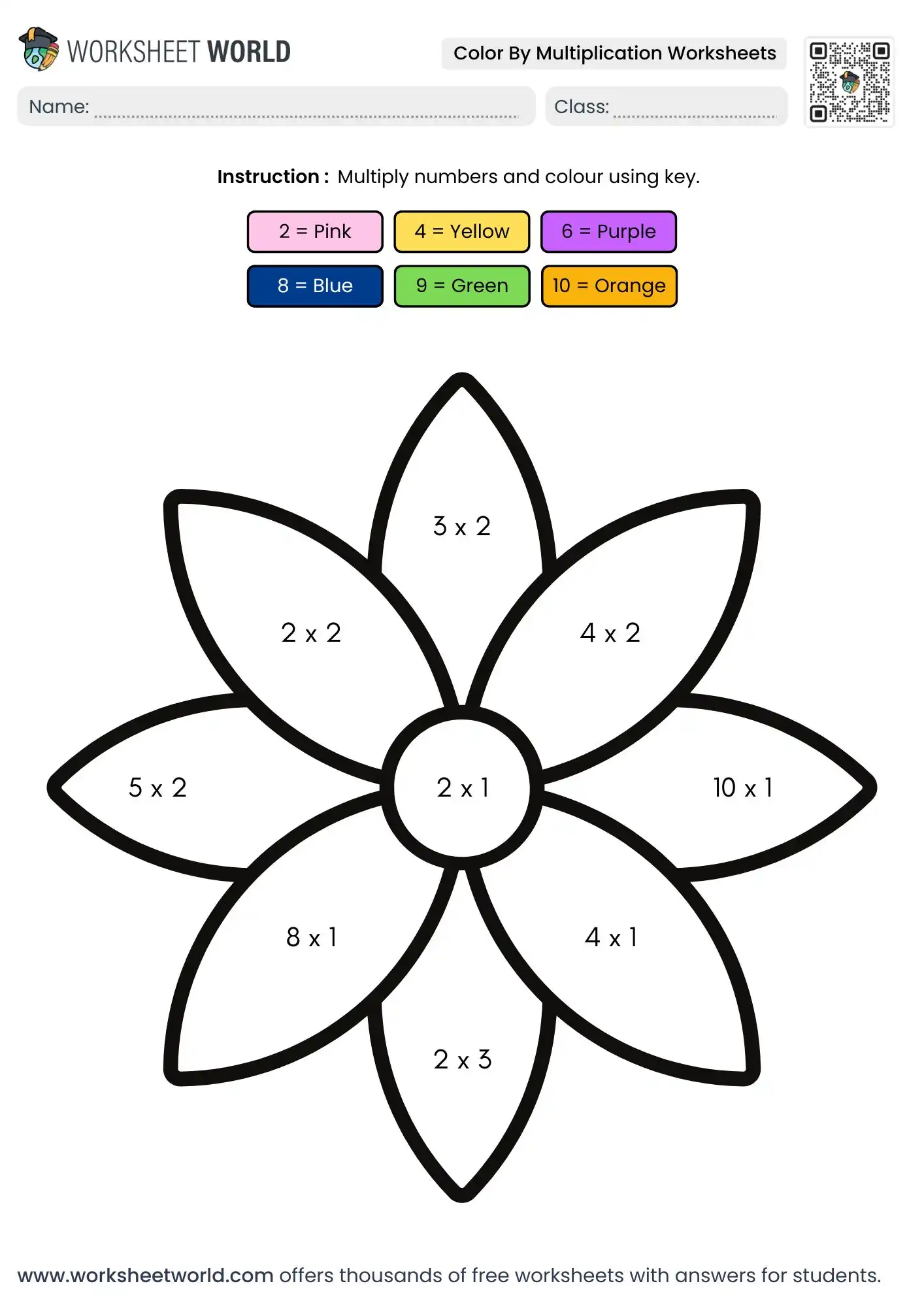 flower color by multiplication worksheets