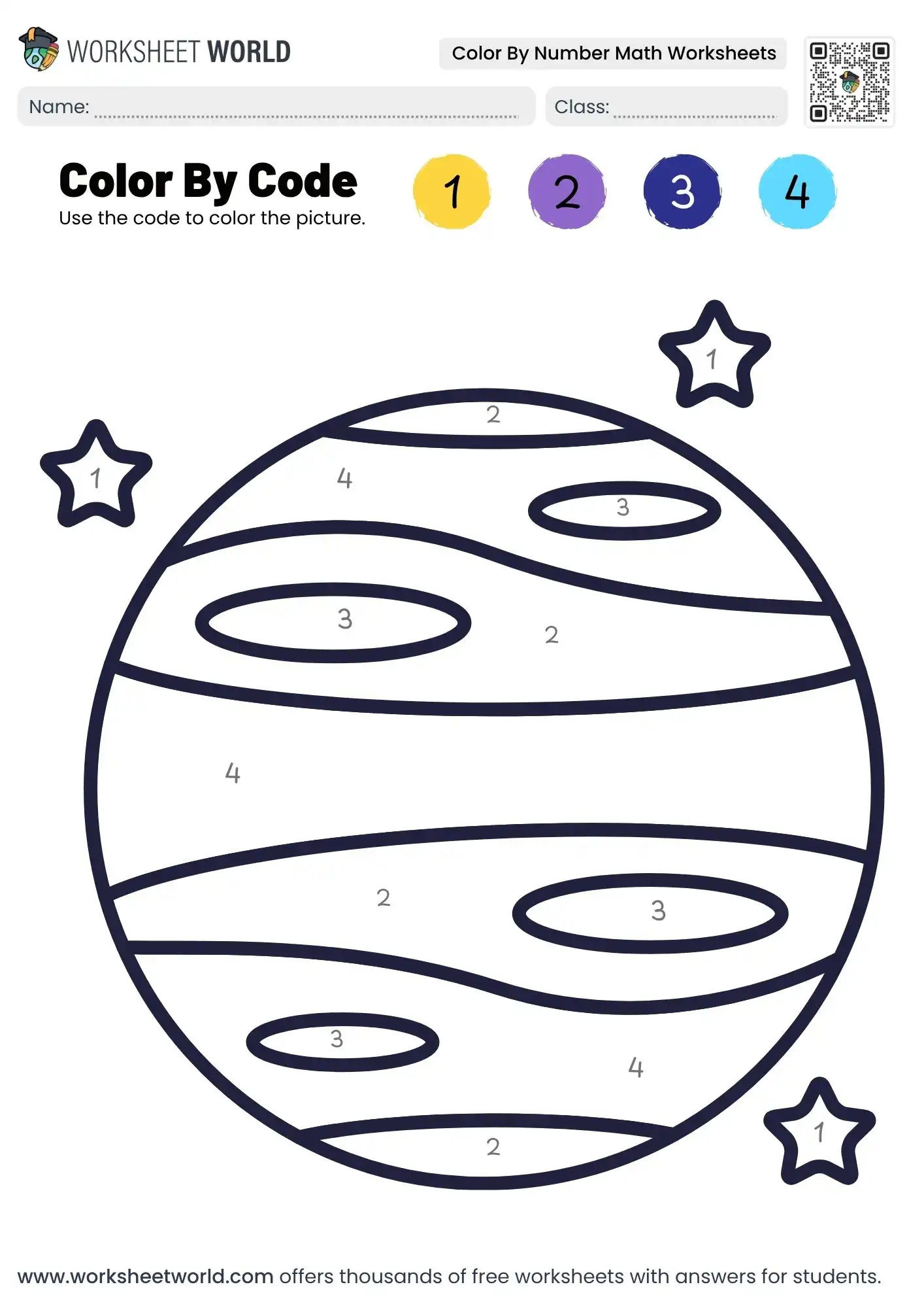 space planet color by number math worksheets