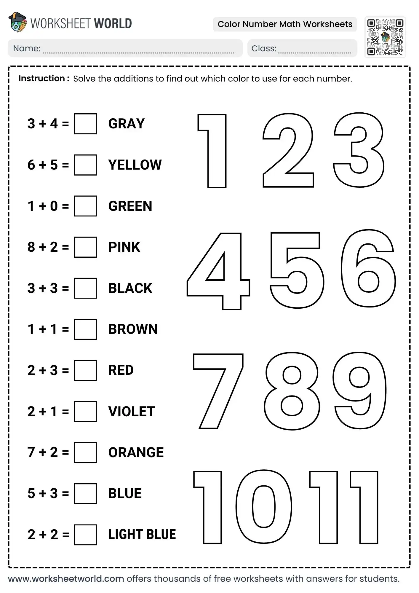 solve addition facts color number math worksheets