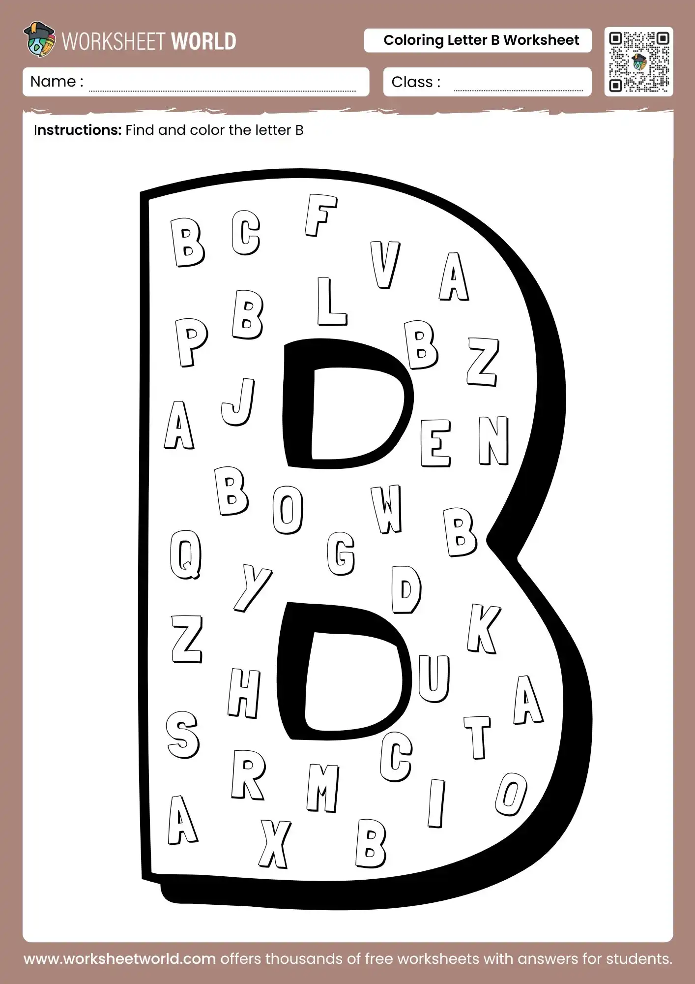 coloring letter b worksheet for kindergarten students featuring a capital letter find and color activity