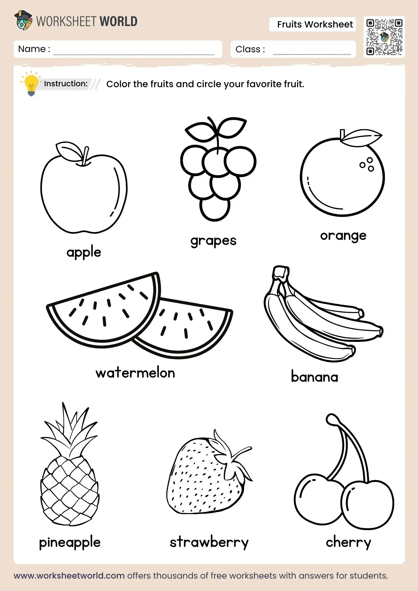 colour the fruits worksheet for nursery and kindergarten printable activity