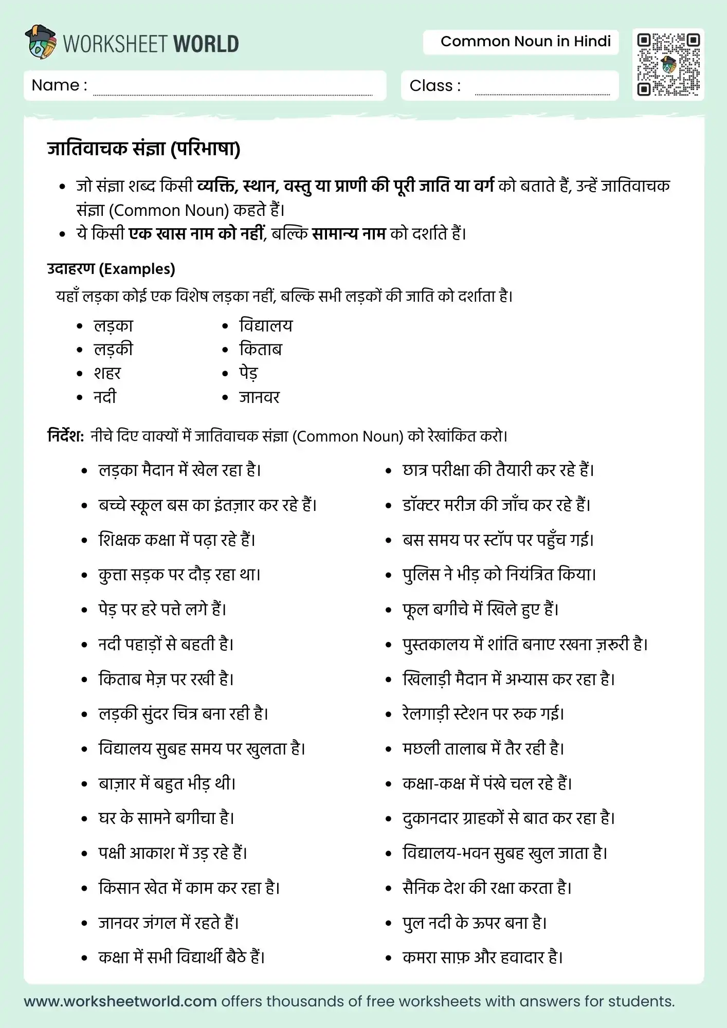jativachak sangya common noun in hindi worksheet class 1 class 2