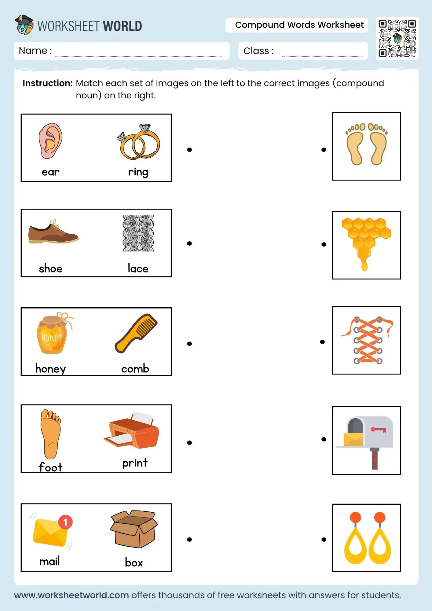 compound words worksheet picture matching activity free pdf