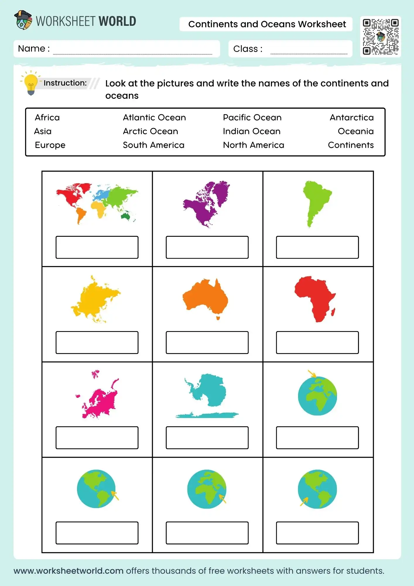 continents and oceans worksheet for grade 2 students with world map labeling activity