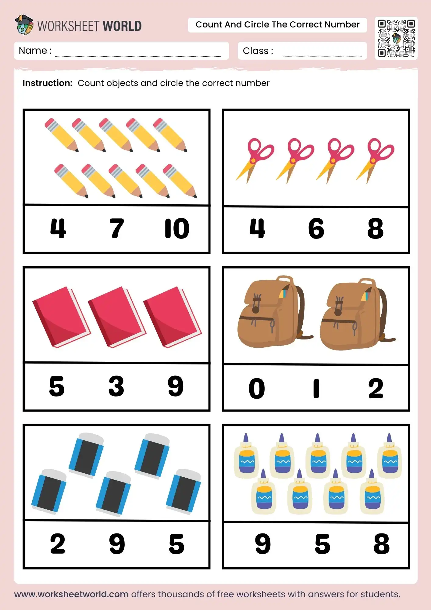 count and circle the correct number worksheet 1 10 for kindergarten practice