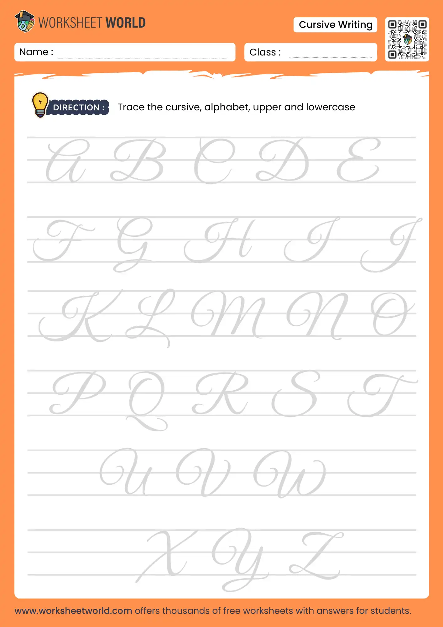 cursive capital letters worksheet for class 1 and 2