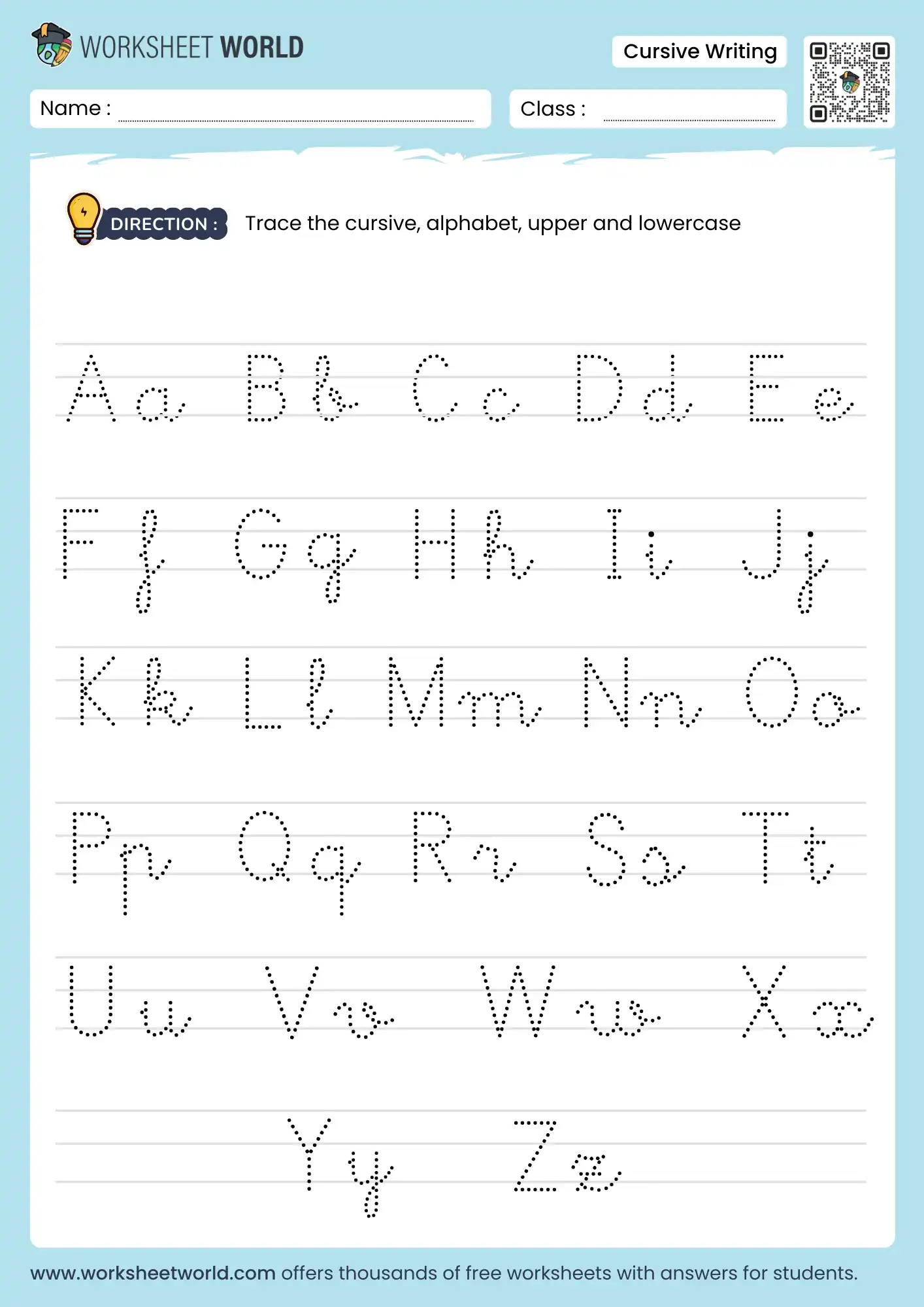 cursive letters worksheet for class 1 and 2