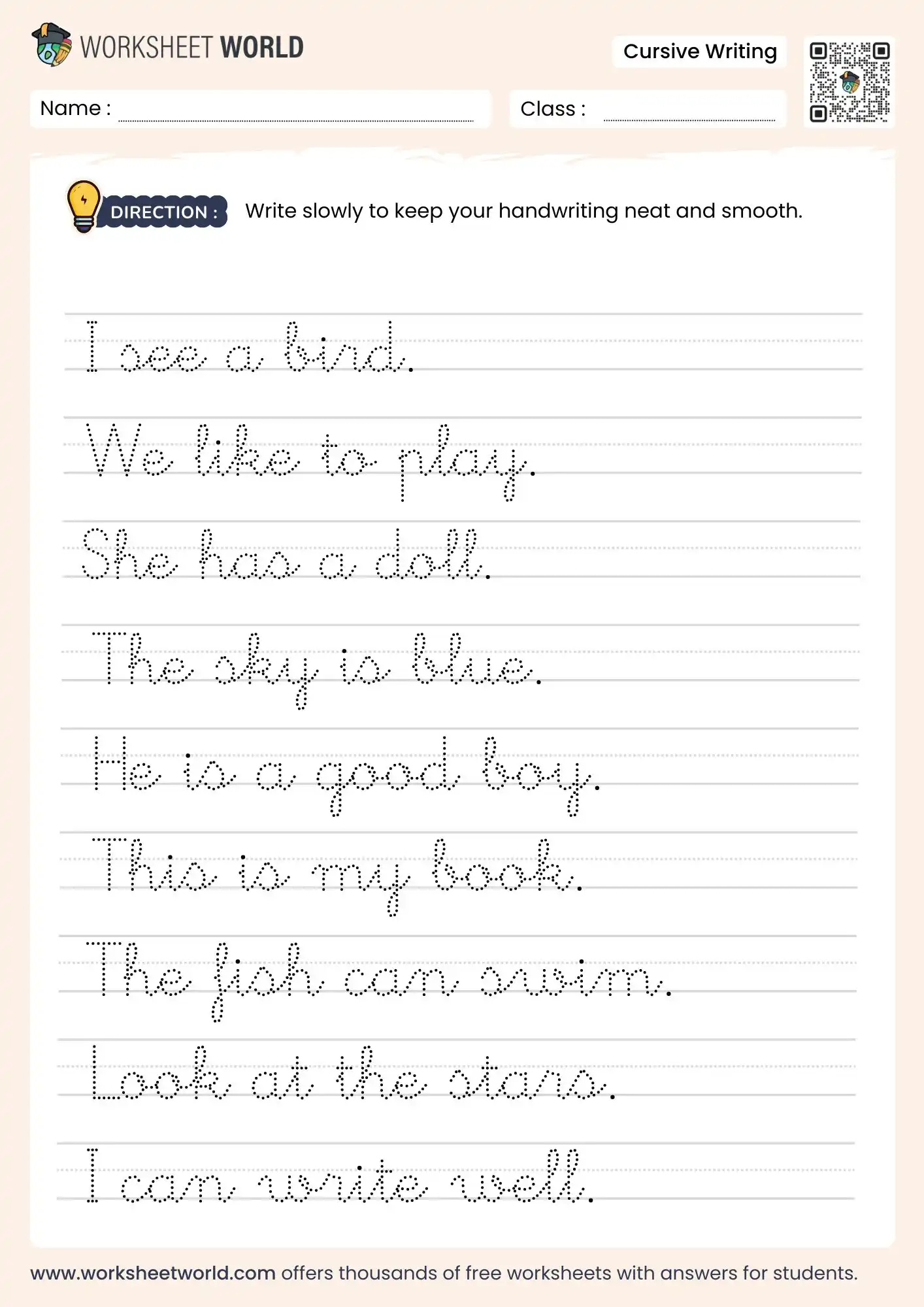 cursive sentences worksheets for class 1 and 2