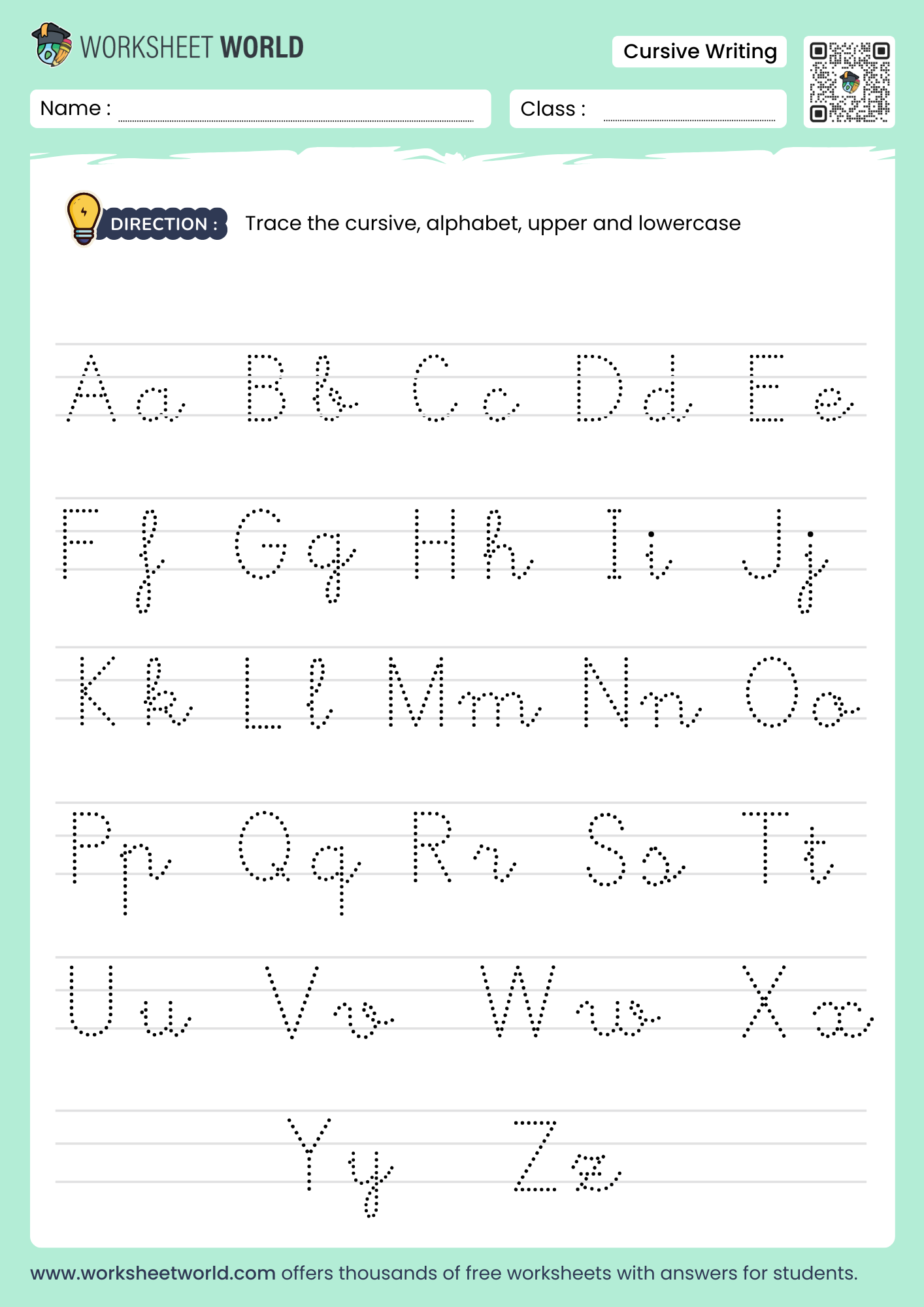 Cursive Writing A To Z Capital And Small Letters Worksheets Worksheet 