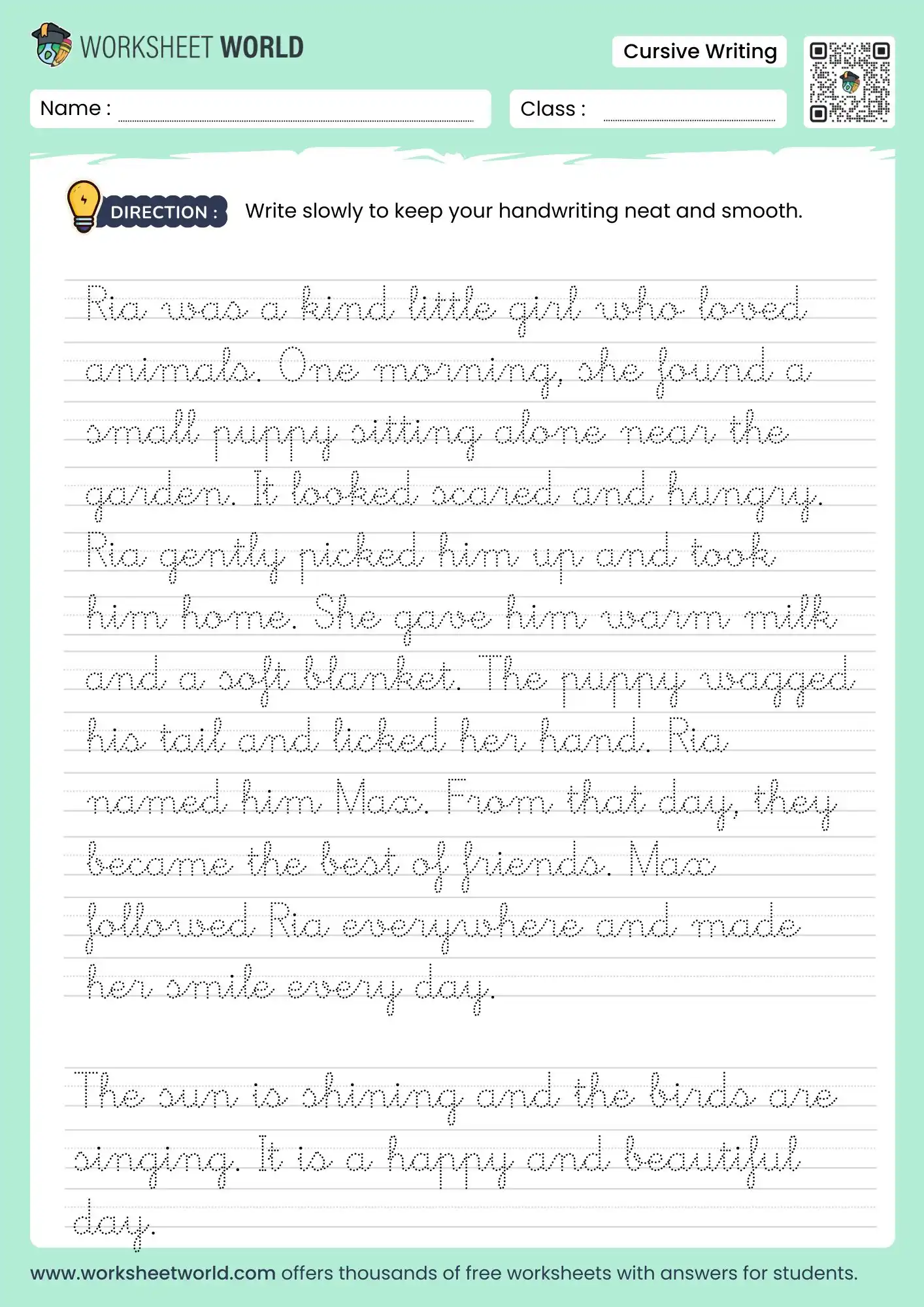 cursive writing paragraph worksheets pdf for class 1 and 2
