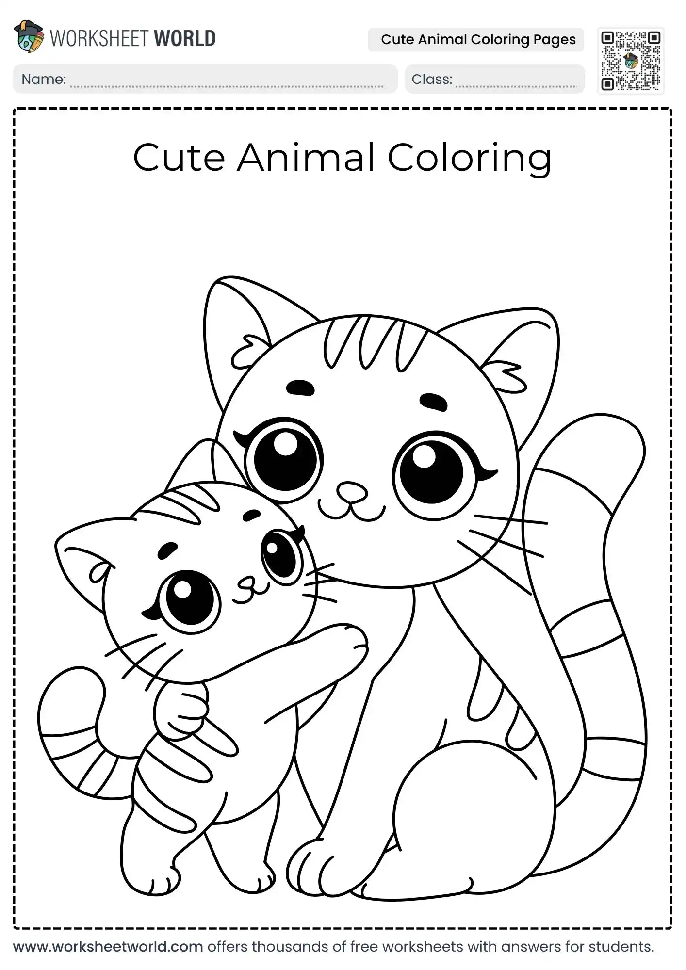 free printable cute animal coloring pages displaying an adorable mother cat hugging her kitten
