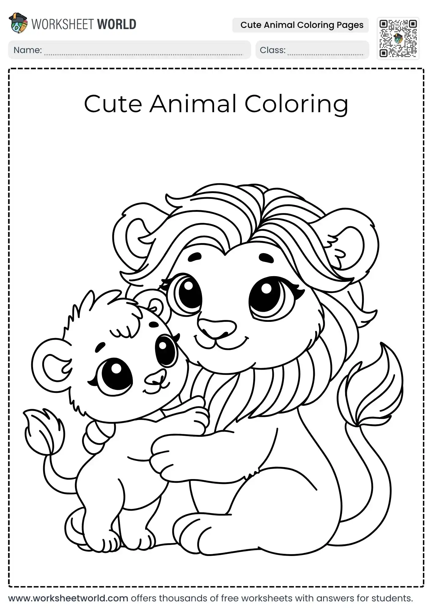 Free Printable Cute Animal Coloring Pages Selection For Preschool and Kindergarten 1 educational cute animal coloring pages featuring a smiling lioness and her cub