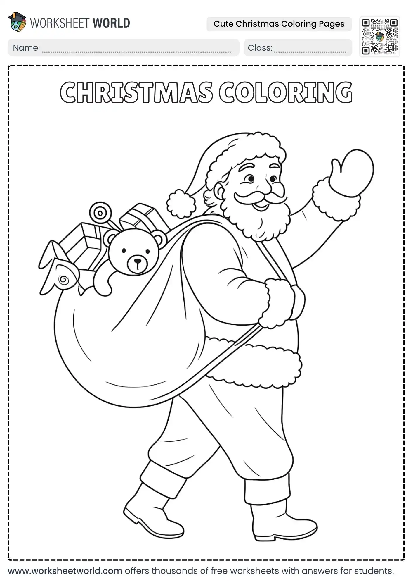 cute-christmas-coloring-pages-1 santa claus carrying a sack of toys cute christmas coloring pages