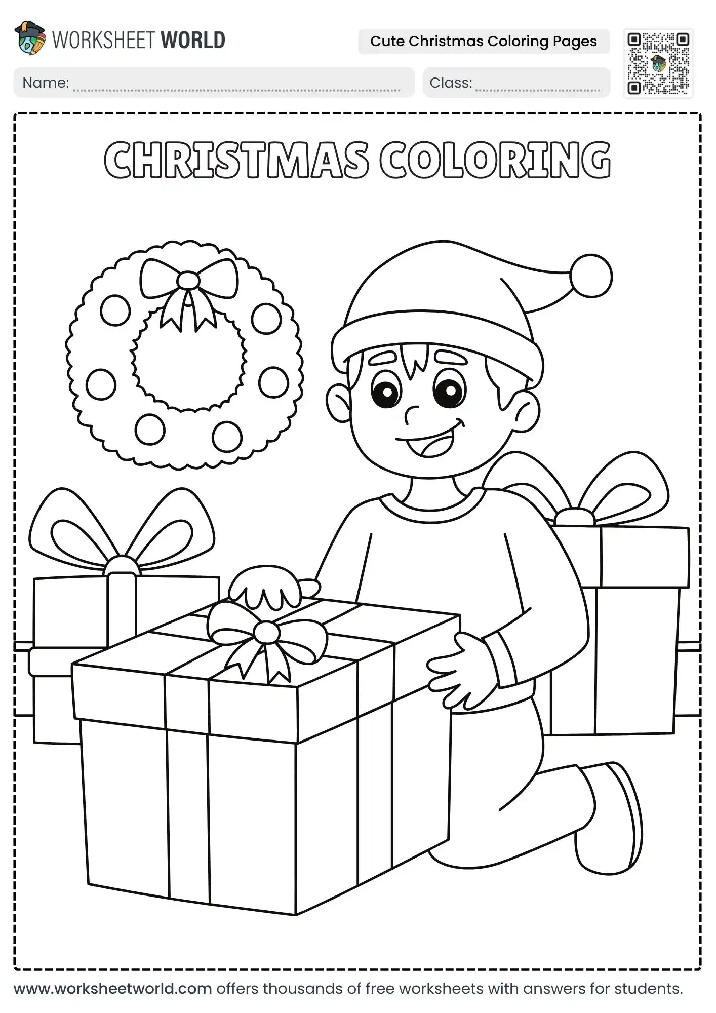 Holiday Festival Fun: Free Cute Christmas Coloring Pages PDF 1 happy boy opening presents cute christmas coloring pages
