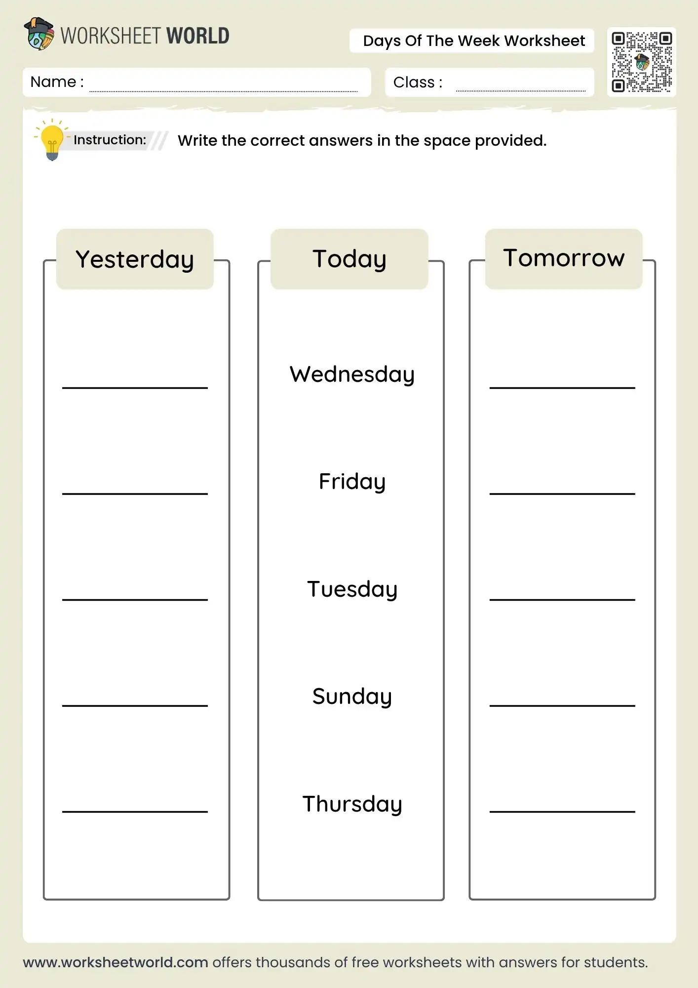 days name worksheet for kids free printable pdf