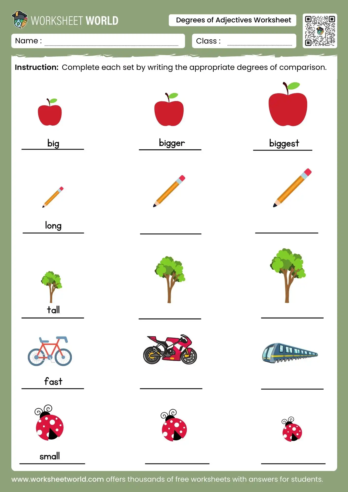 degrees-of-comparison-of-adjectives-worksheets degrees of comparison of adjectives worksheets picture activity for kids