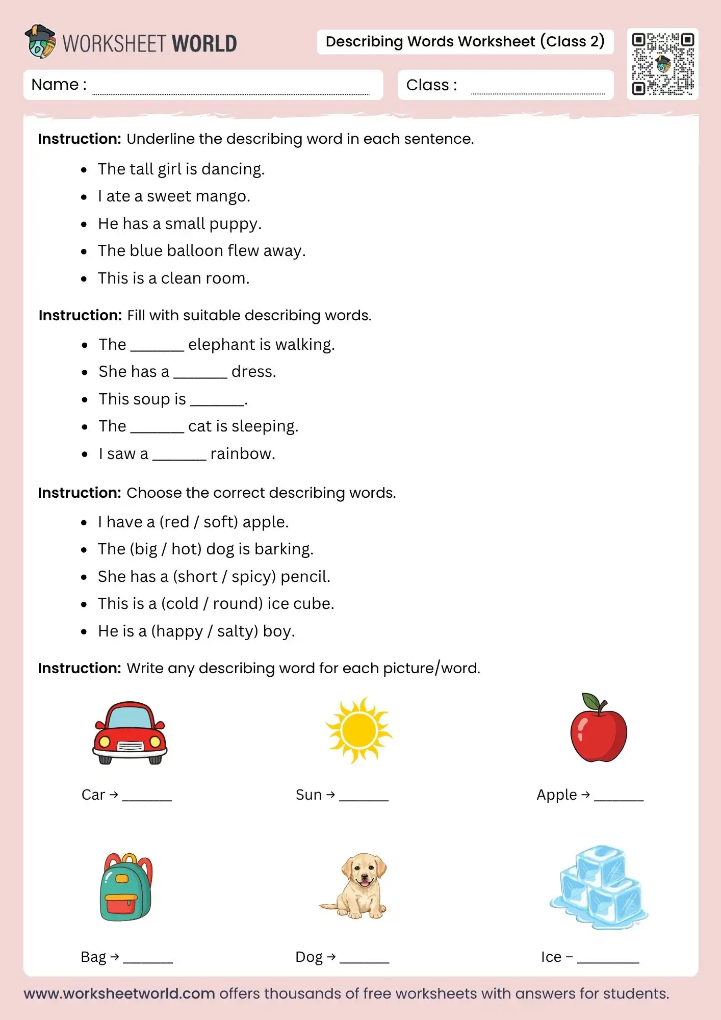 describing-words-worksheet-for-class-2 describing words worksheet for class 2 grammar practice printable