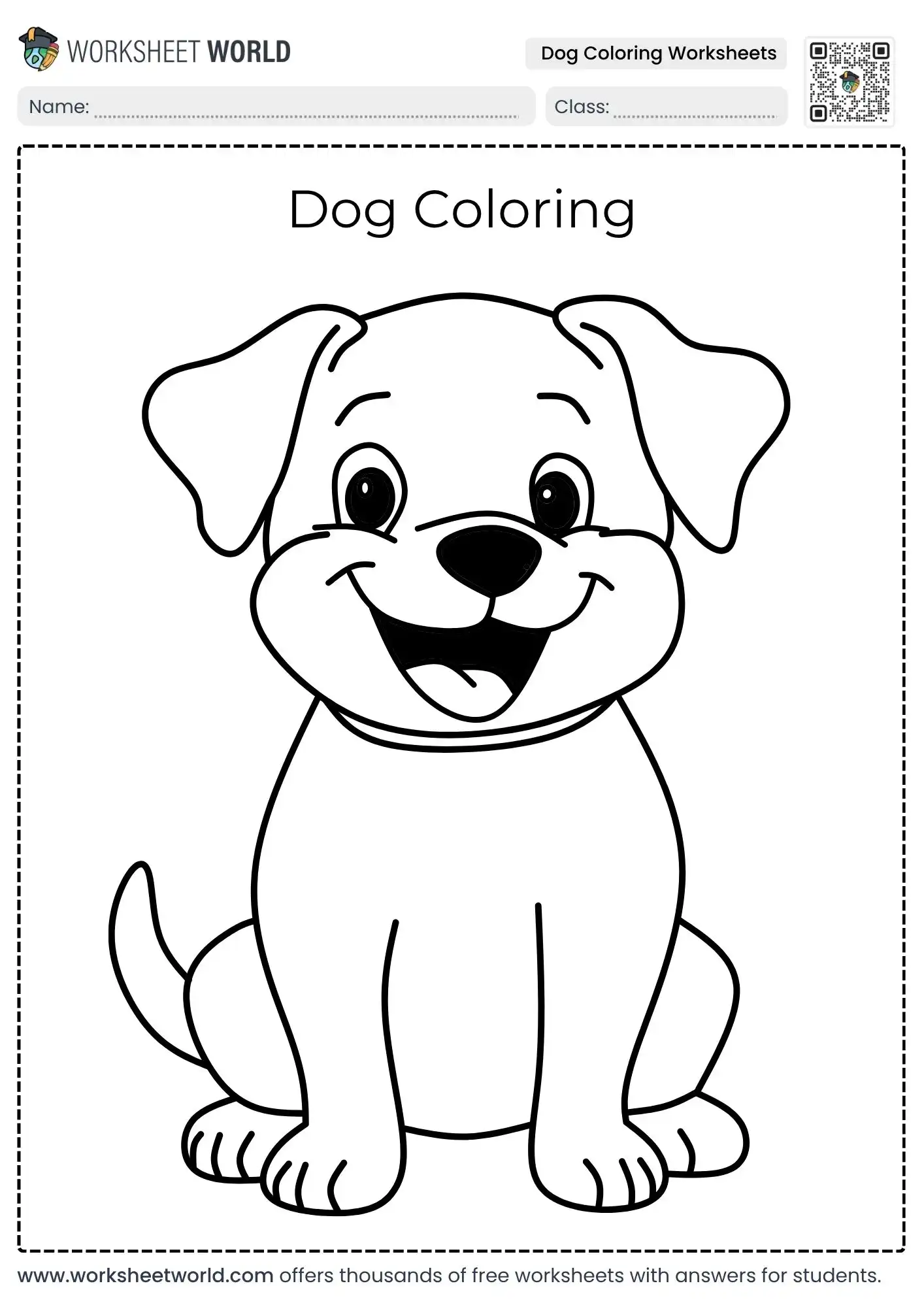 free printable dog coloring worksheets showing a happy sitting cartoon puppy