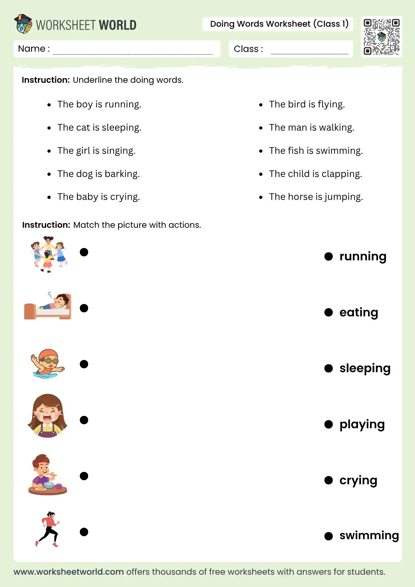doing-words-worksheet-for-class-1 doing words worksheet for class 1 action verbs practice
