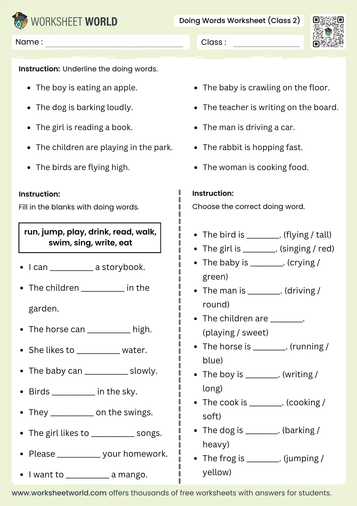 doing-words-worksheet-for-class-2 doing words worksheet for class 2 action verbs practice