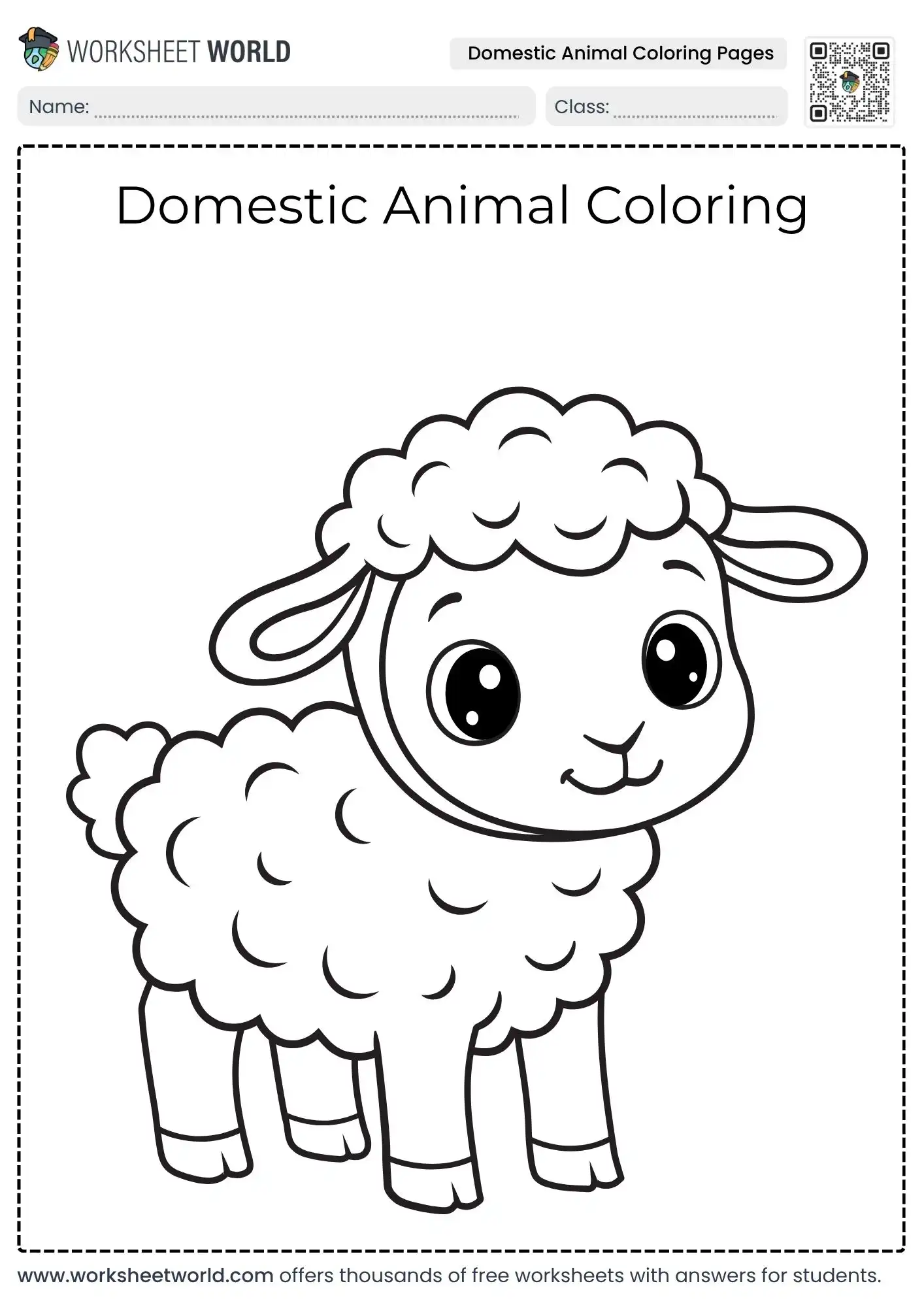 educational domestic animal coloring pages featuring an adorable curly lamb