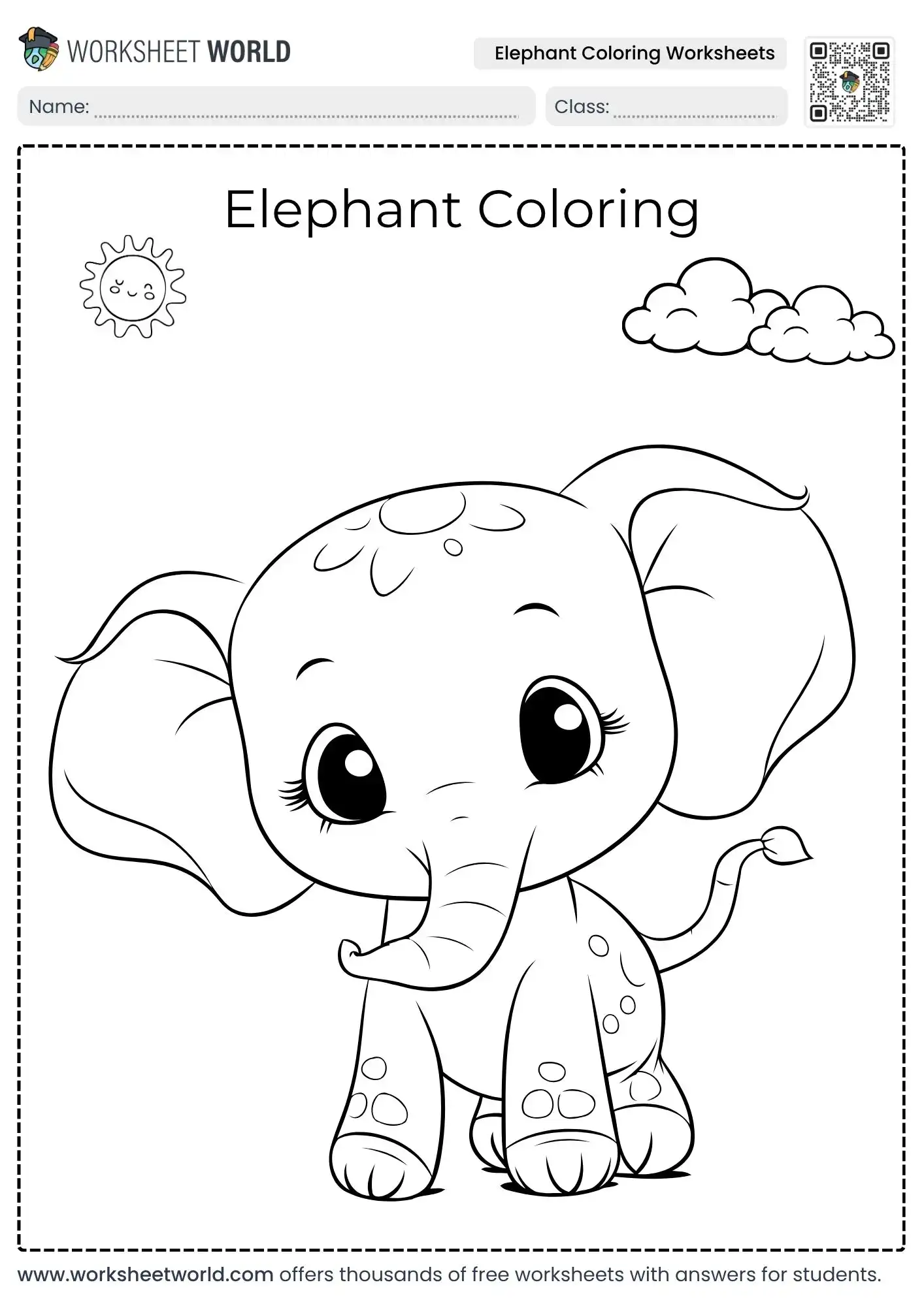 Elephant Coloring Worksheets Pack For Preschool Wildlife Art Lessons 1 educational elephant coloring worksheets displaying a happy calf under a smiling sun