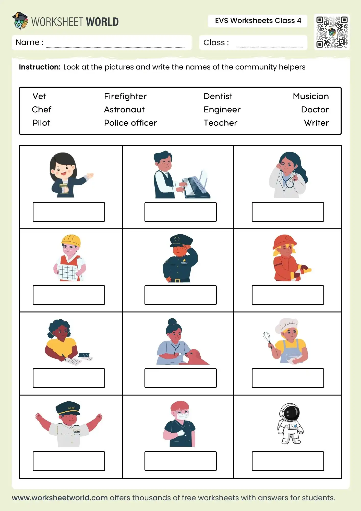 evs class 4 worksheets community helpers labeling activity for kids