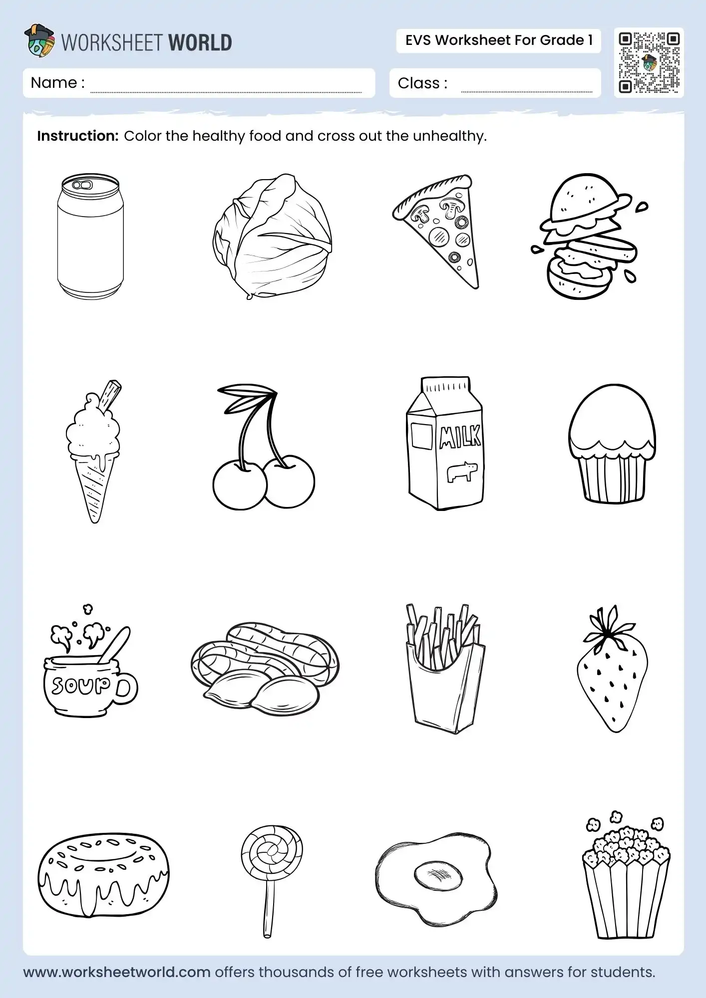 evs worksheet for grade 1 healthy and unhealthy food activity for kids