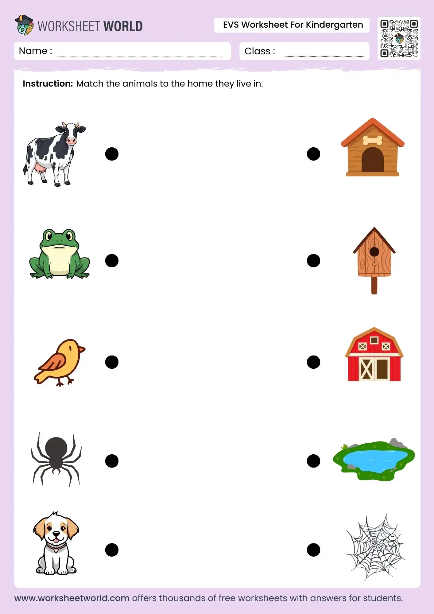 evs worksheet for kindergarten animal homes matching printable