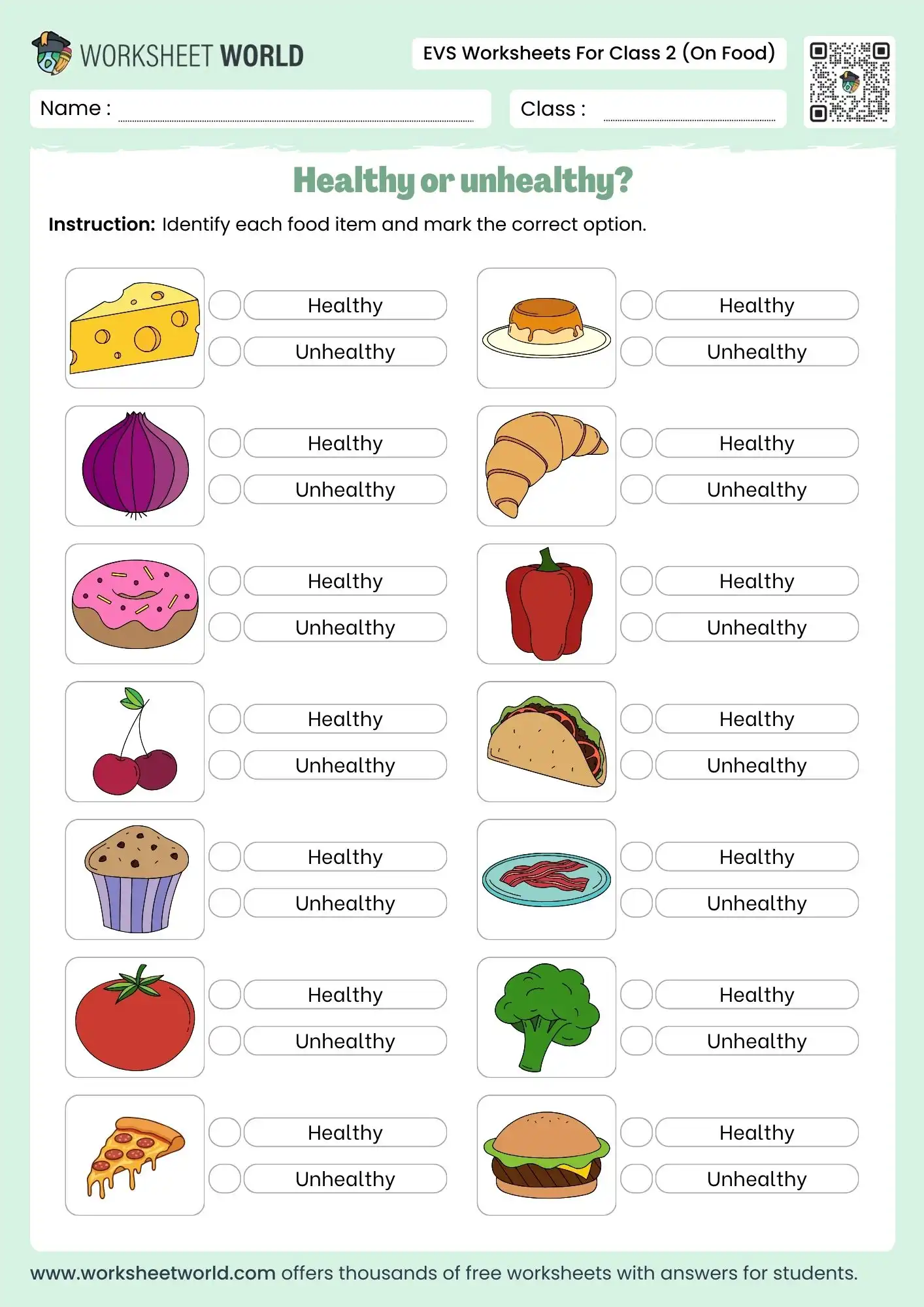 evs worksheets for class 2 on food healthy and unhealthy sorting activity