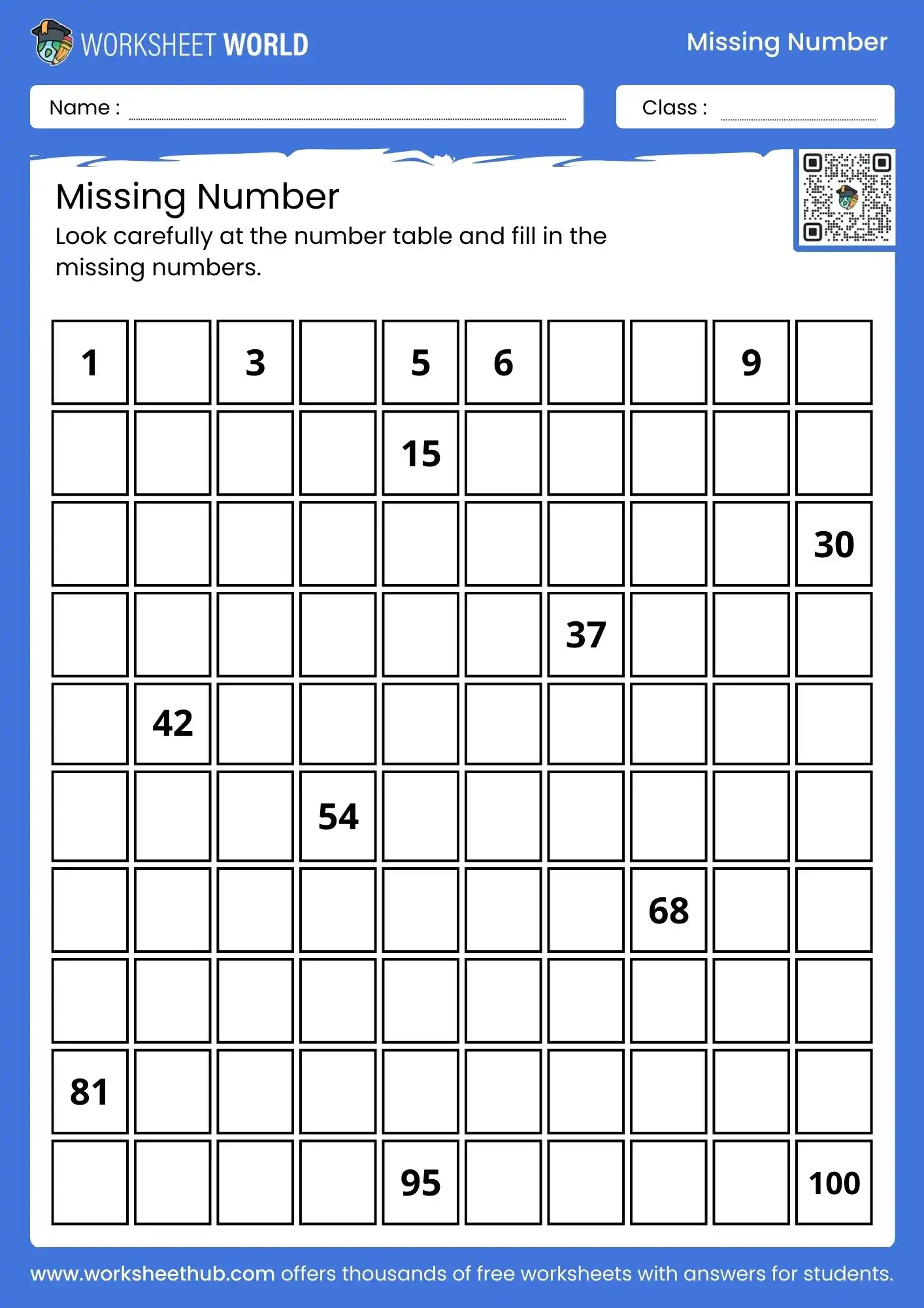 fill in the missing number worksheet