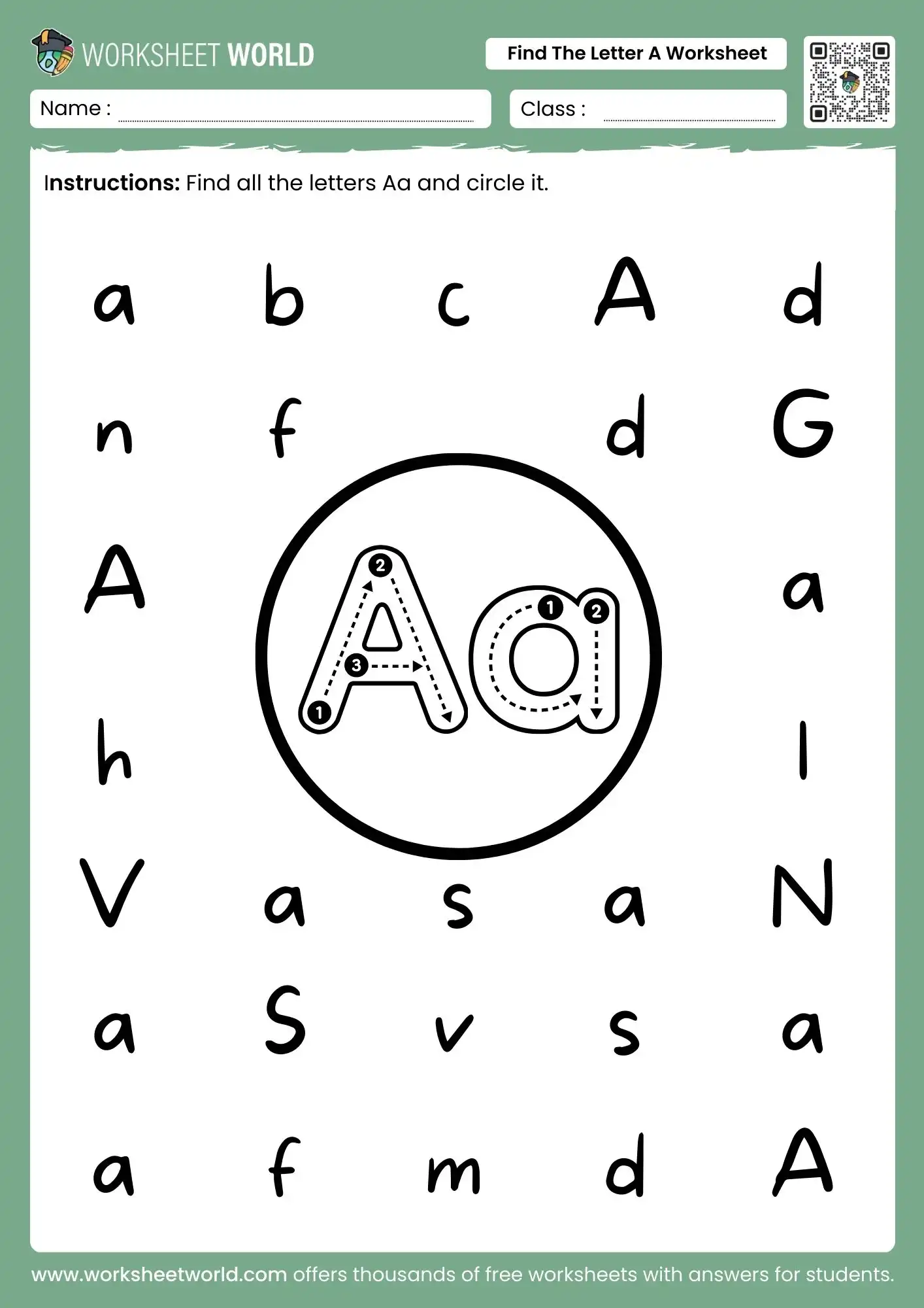 find the letter a worksheets for alphabet search and circle activity