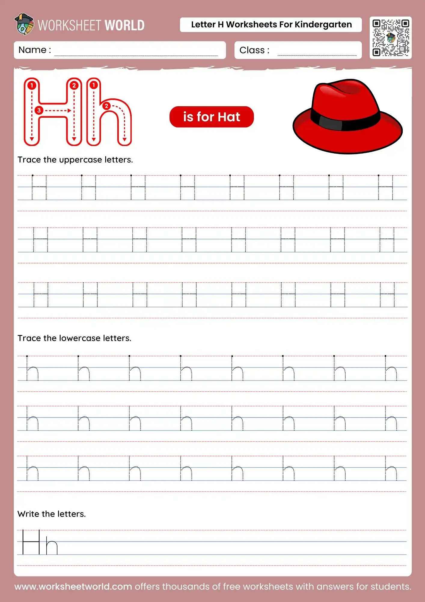 free-printable-letter-h-worksheets-for-kindergarten-page-1 free printable letter h worksheets for kindergarten featuring a red hat and tracing rows for students