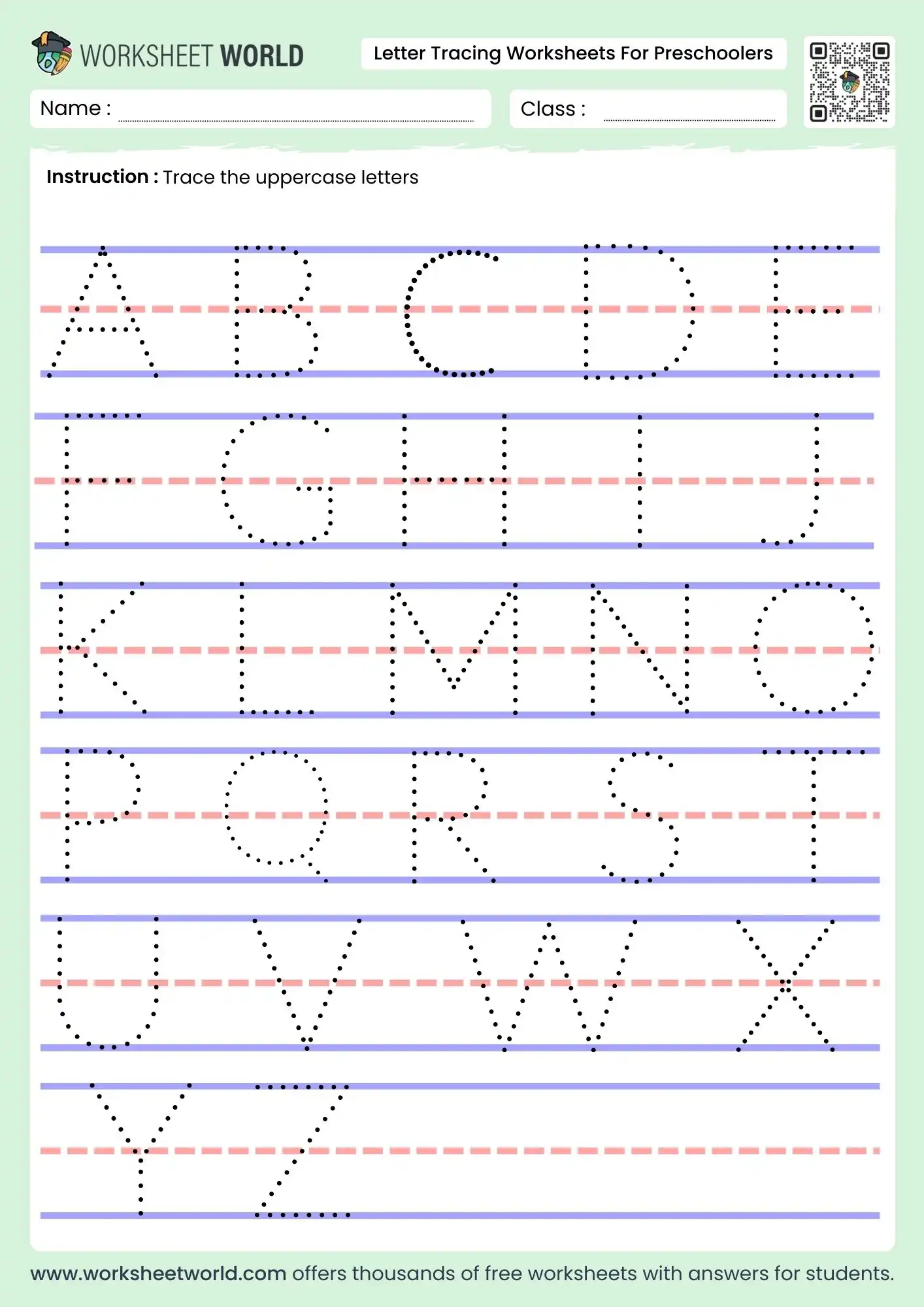 free printable letter tracing worksheets for preschoolers featuring uppercase A to Z on primary lines