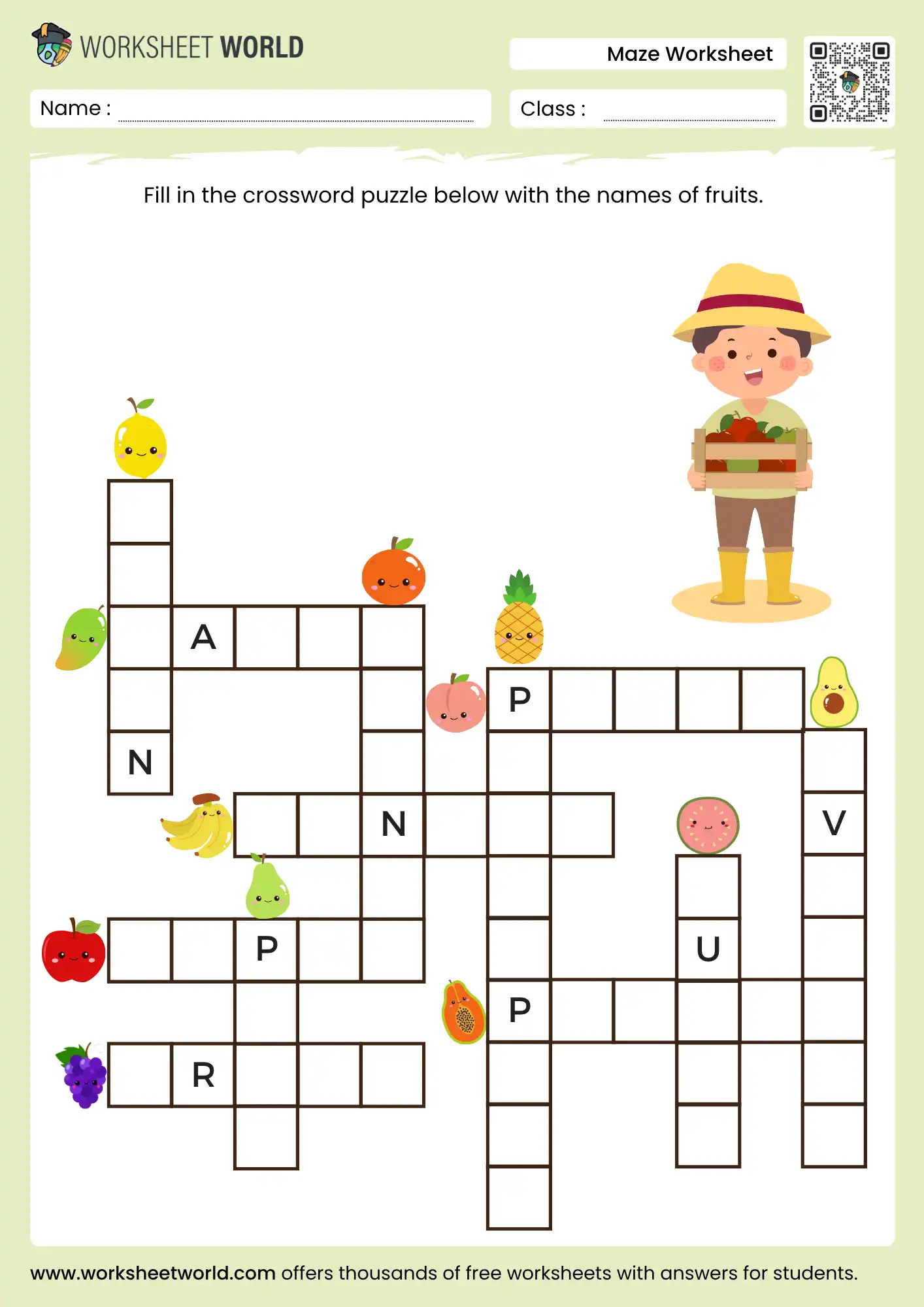 fruit crossword puzzle worksheet for ukg and class 1